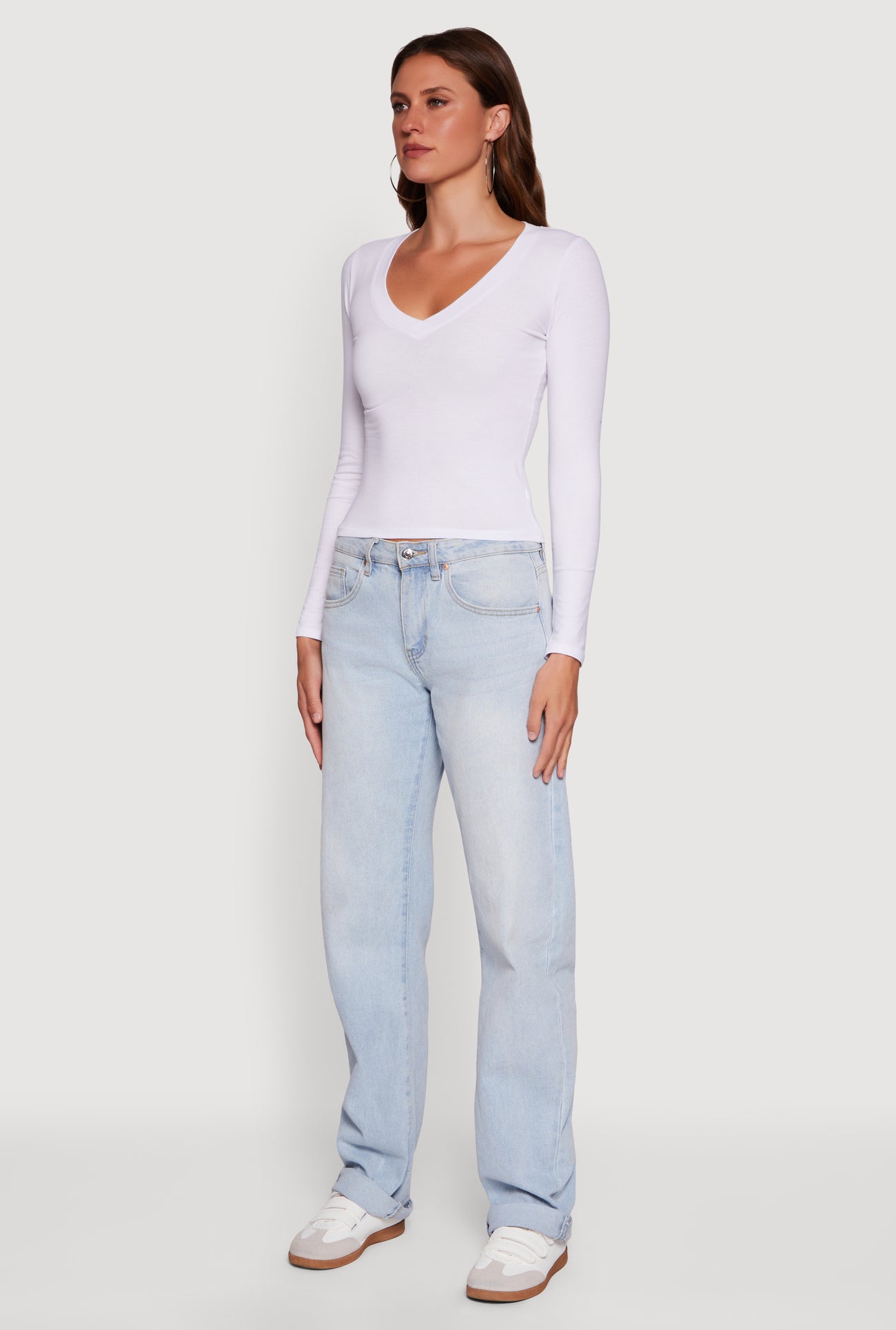 Long Sleeve V Neck Casual Tee