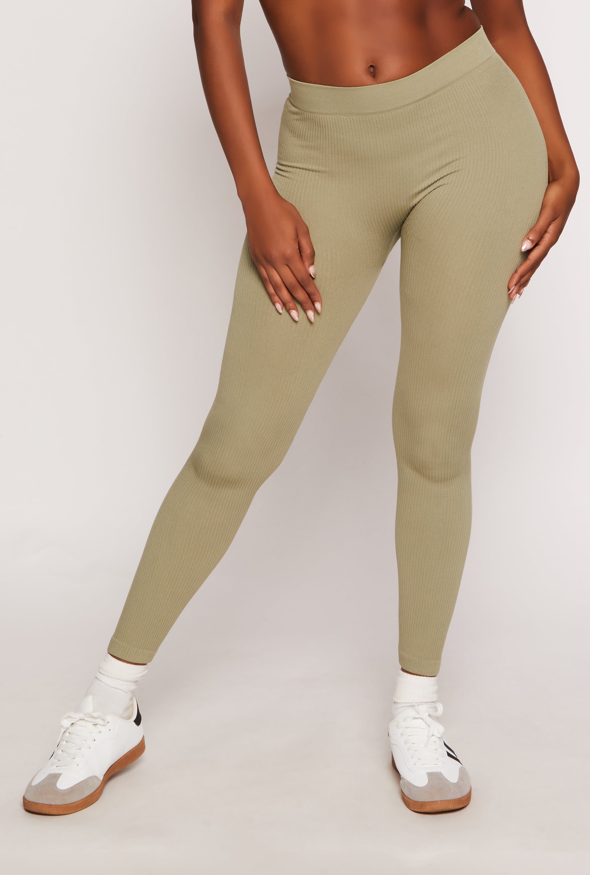 新品未使用【 RIB KNIT LEGGINGS】 Seamless Ribbed Knit Leggings