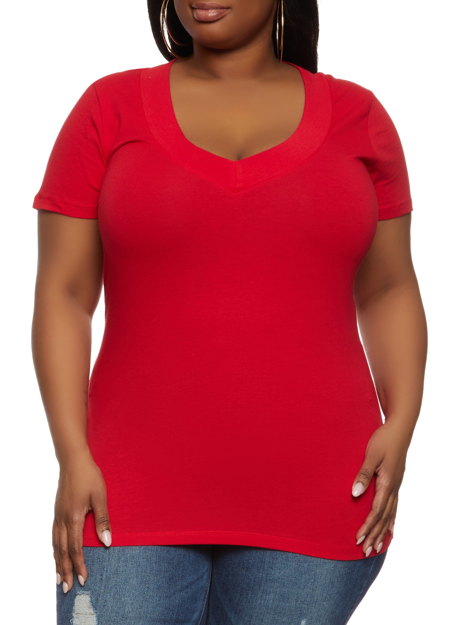 Plus Size Basic V Neck Tee