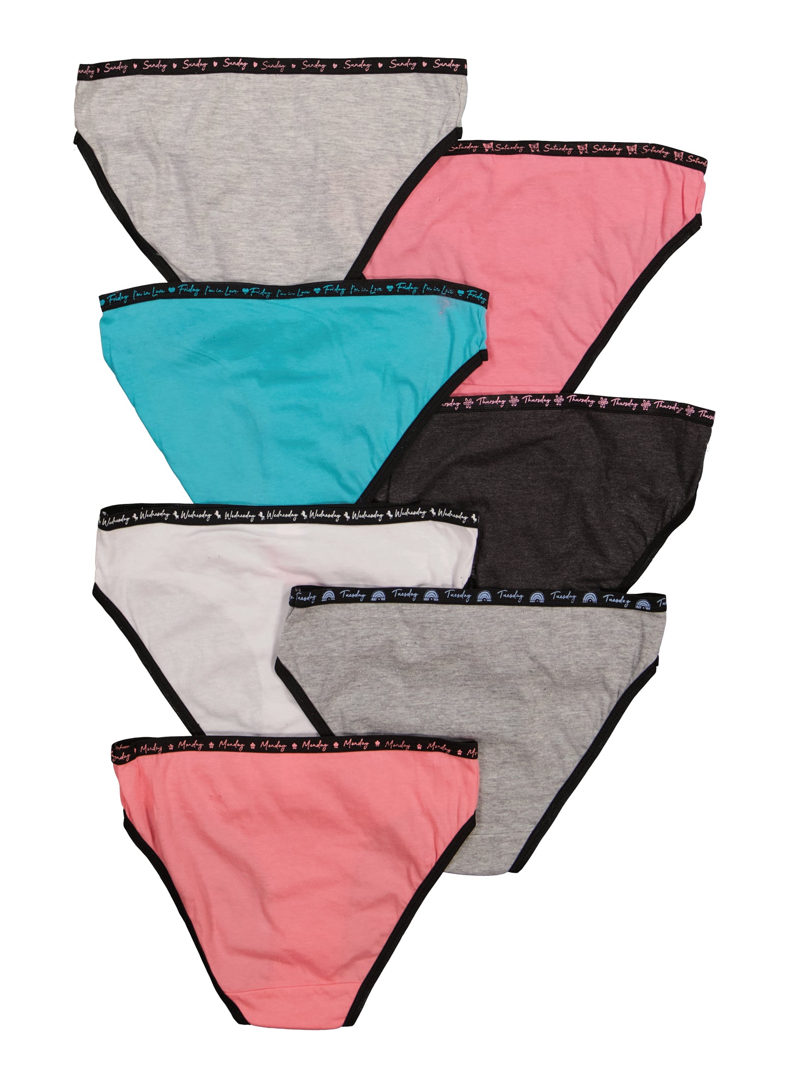 Girls Assorted Contrast Trim Days of The Week Panties