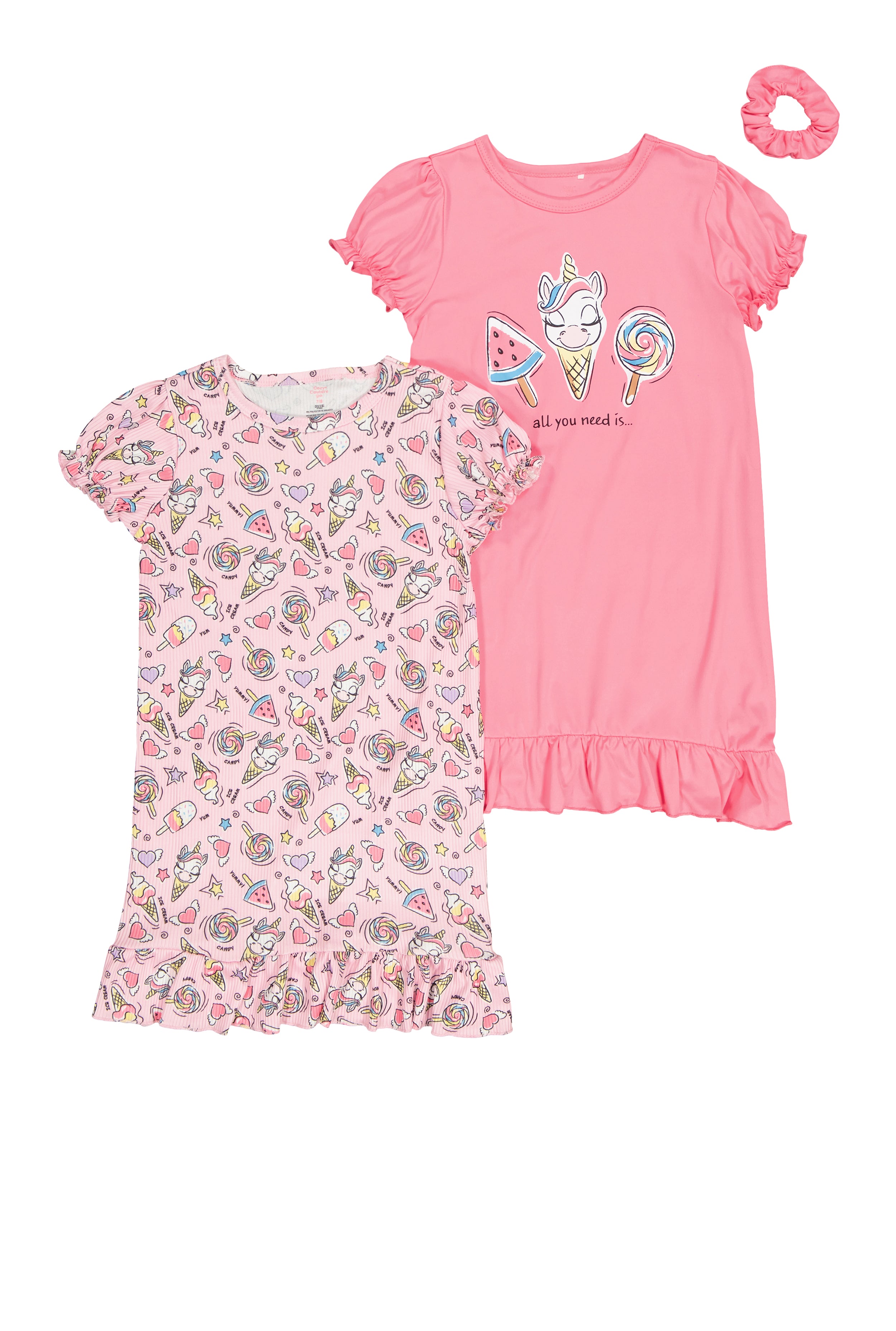 Girls Unicorn Ice Cream Graphic Print Nightgowns 2 Pack
