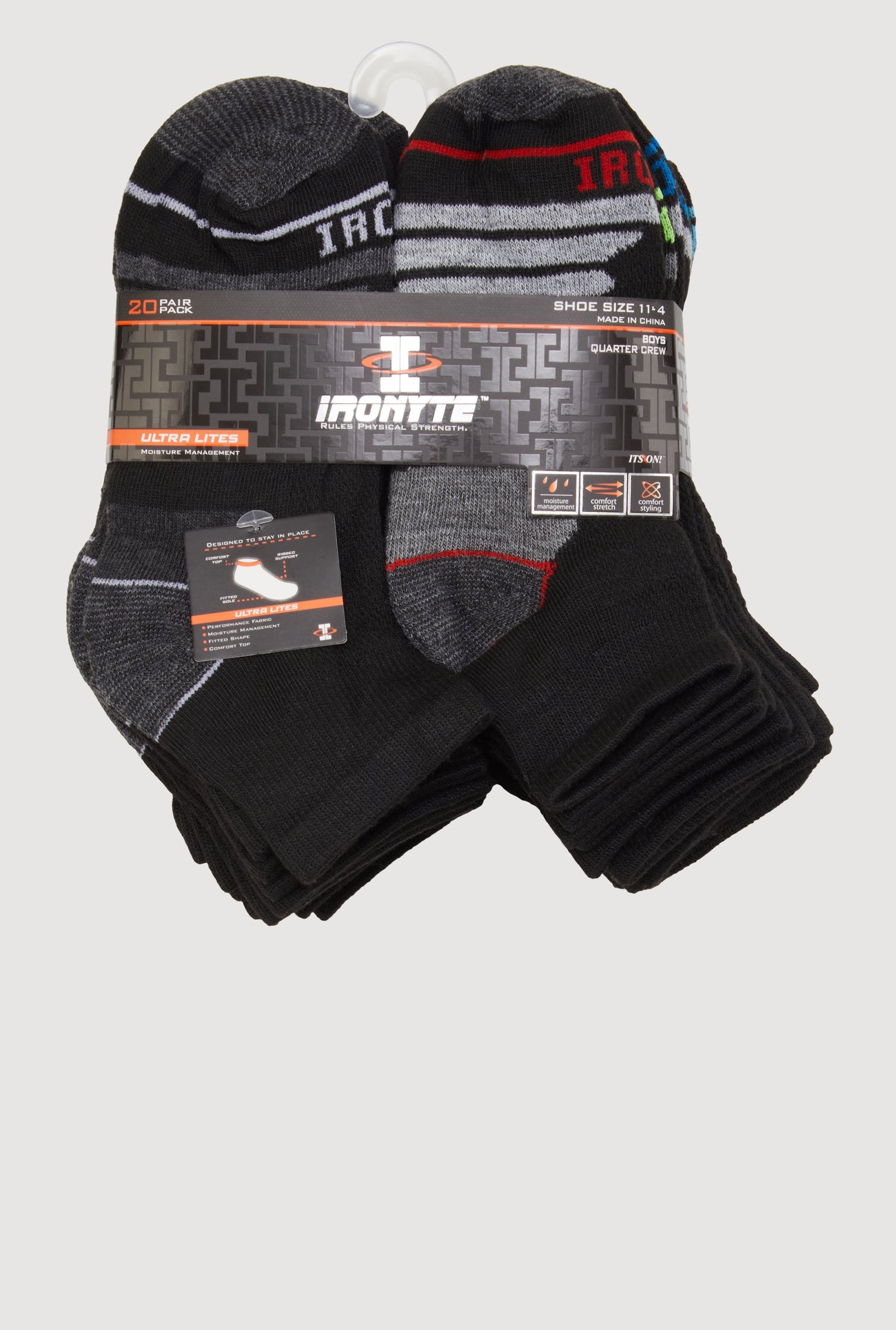 Boys Assorted Color Block Quarter Socks 20 Pack