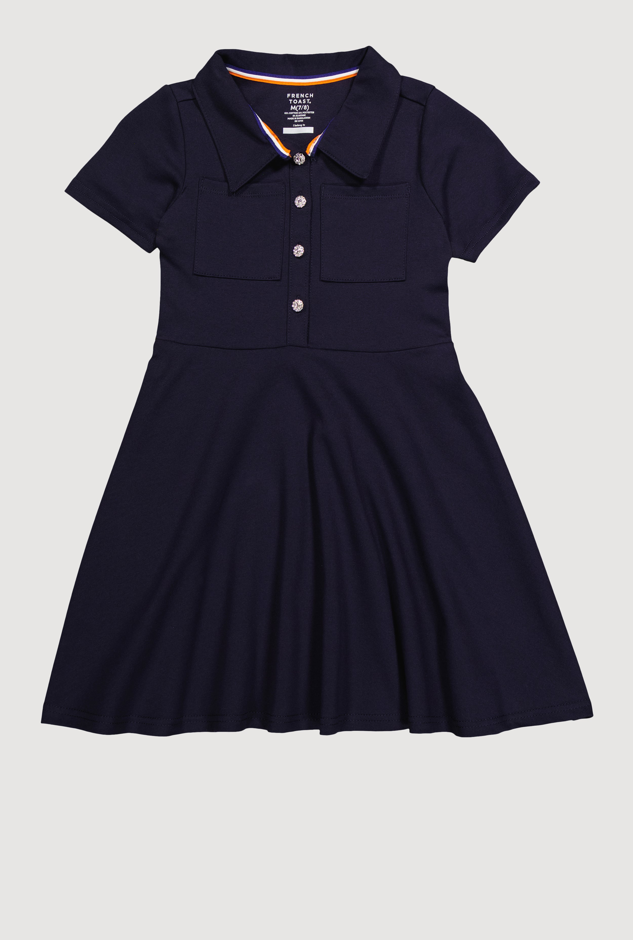 French Toast Girls 7-14 Rhinestone Buttons Midi Polo Dress