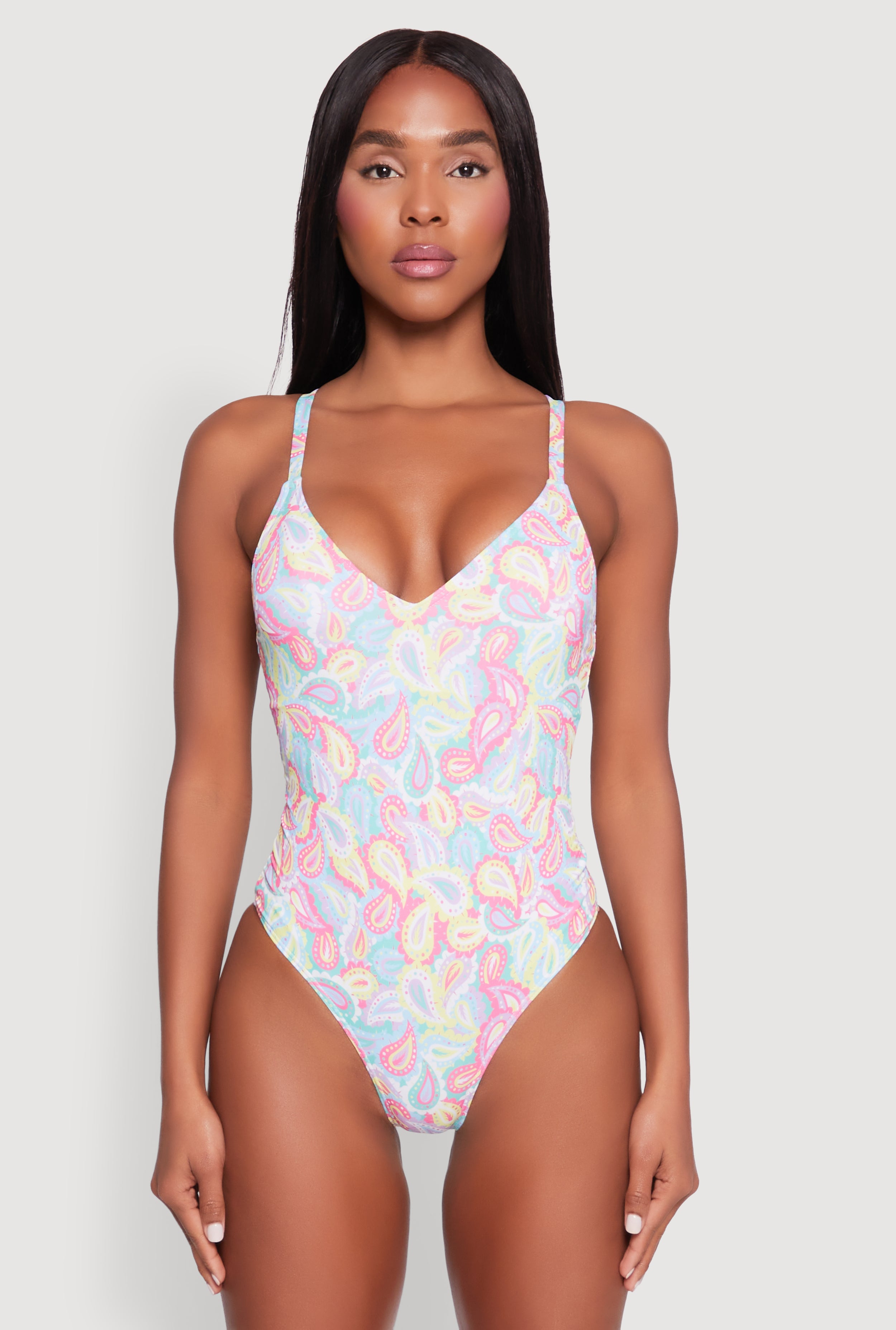 Border Print One Piece Swimsuit