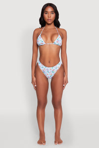 Tropical Gingham Print Triangle Bikini Top