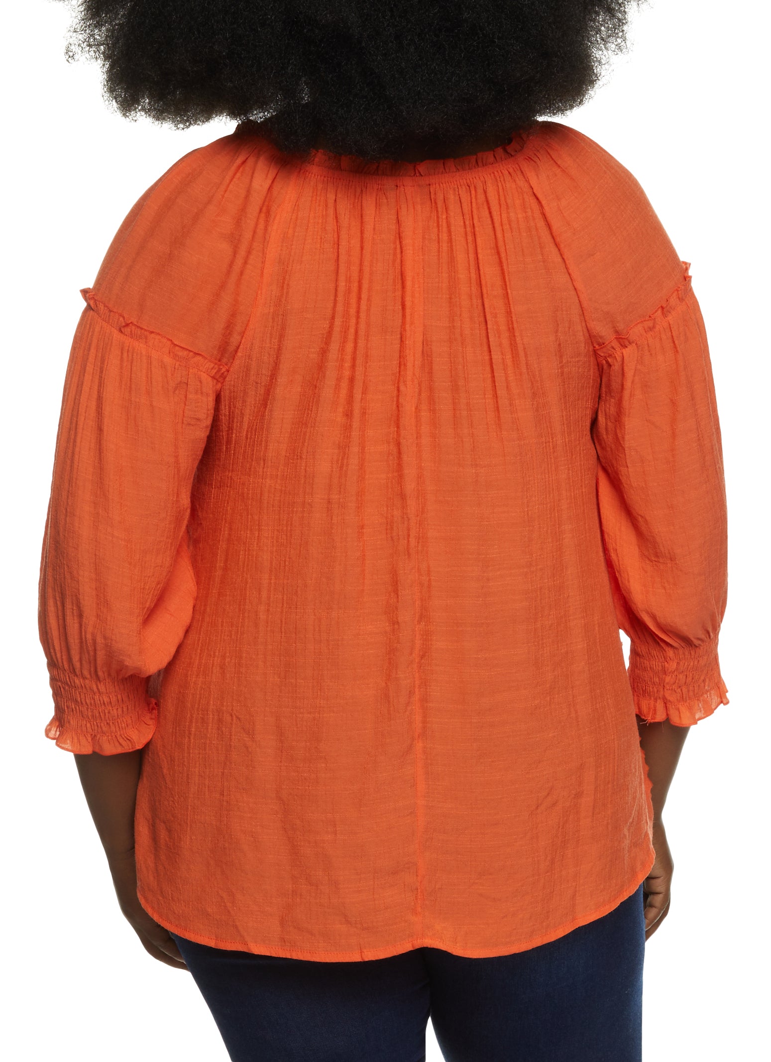 Plus Size Crochet Detail Tie Front Peasant Top