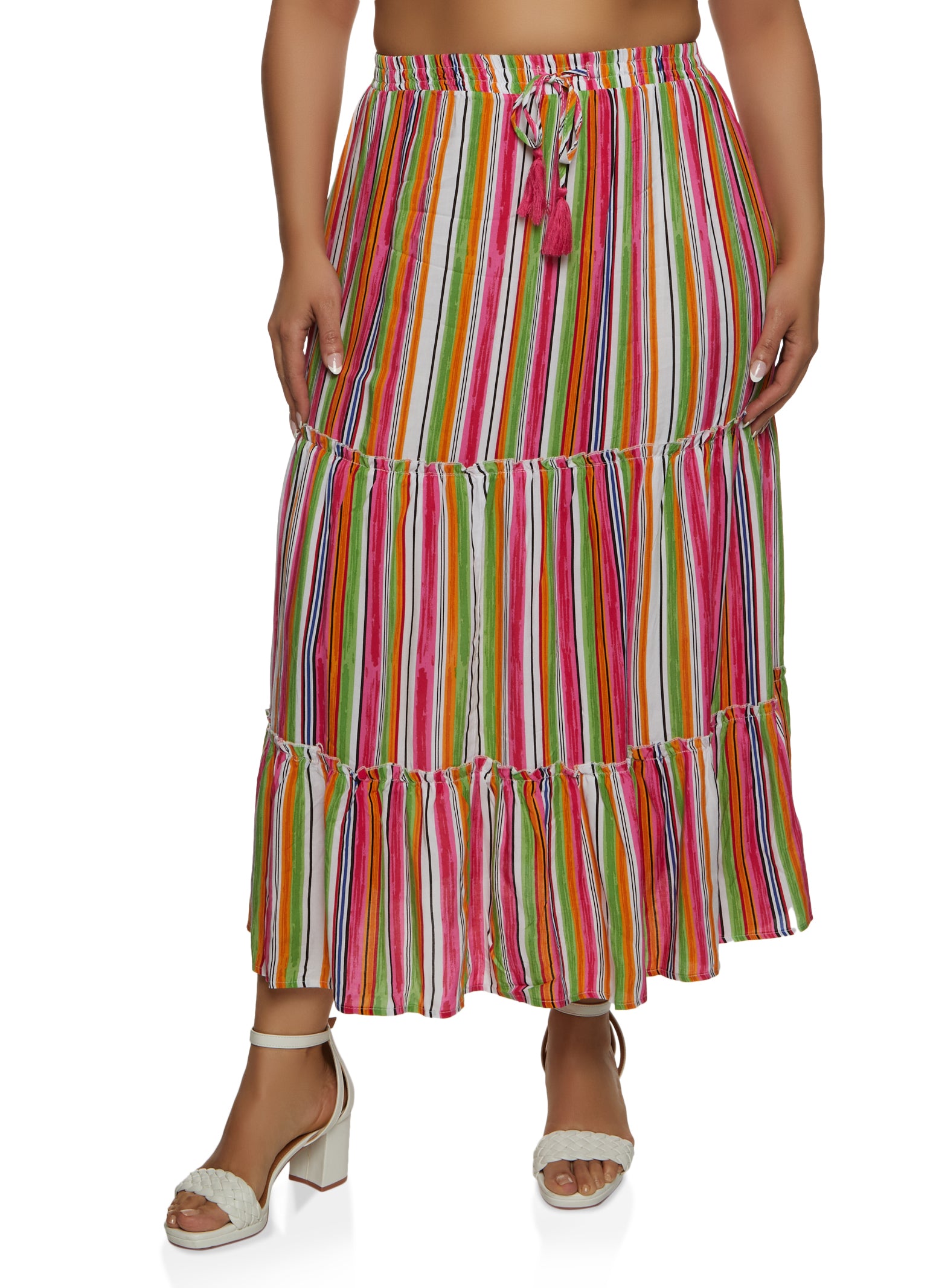 Plus Size Elegant Skirt Women's Plus Stripe Print High - Temu
