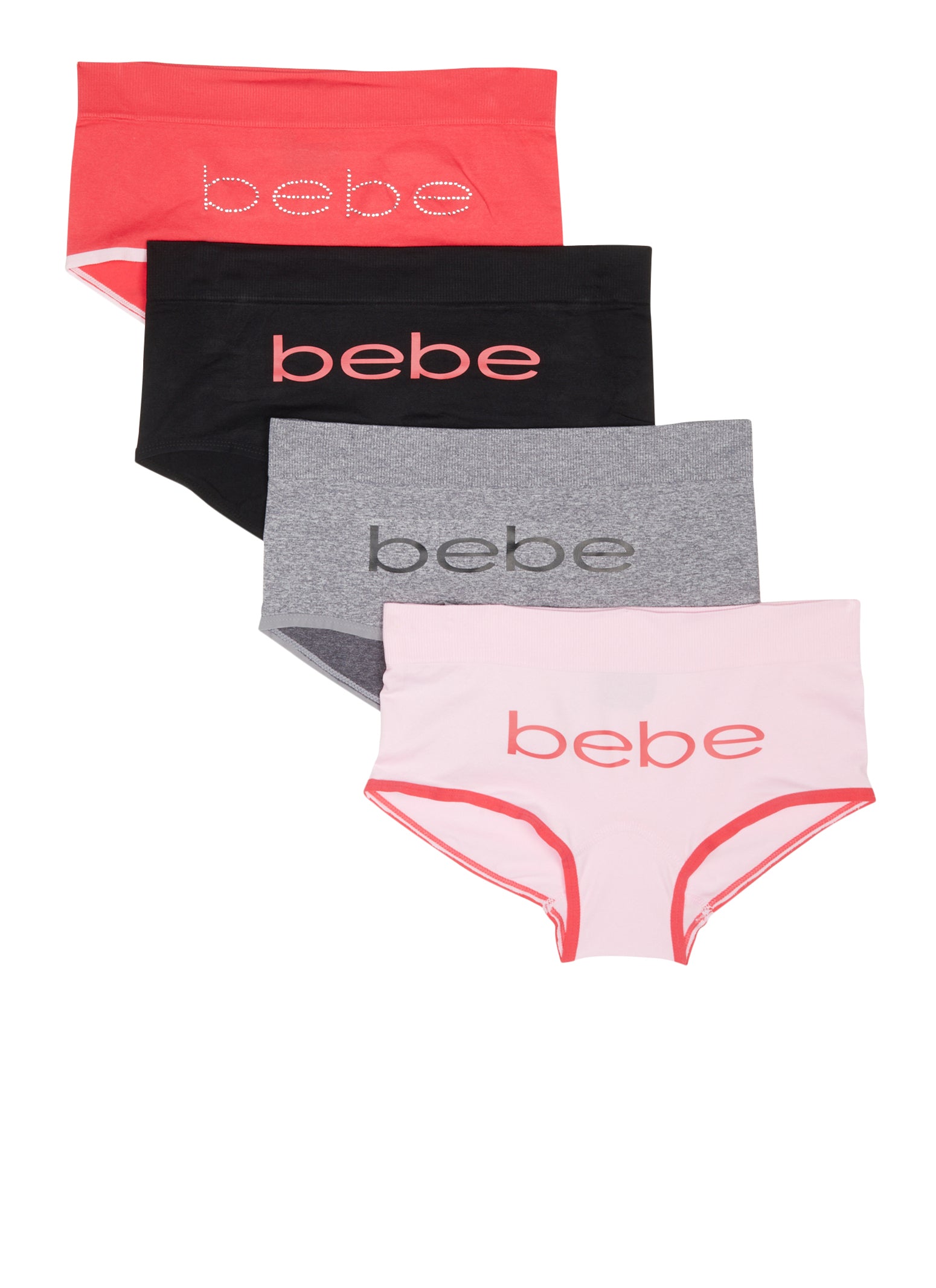 Bebe 4 Pack Rhinestone Graphic Boyshort Panties - Pink Multi