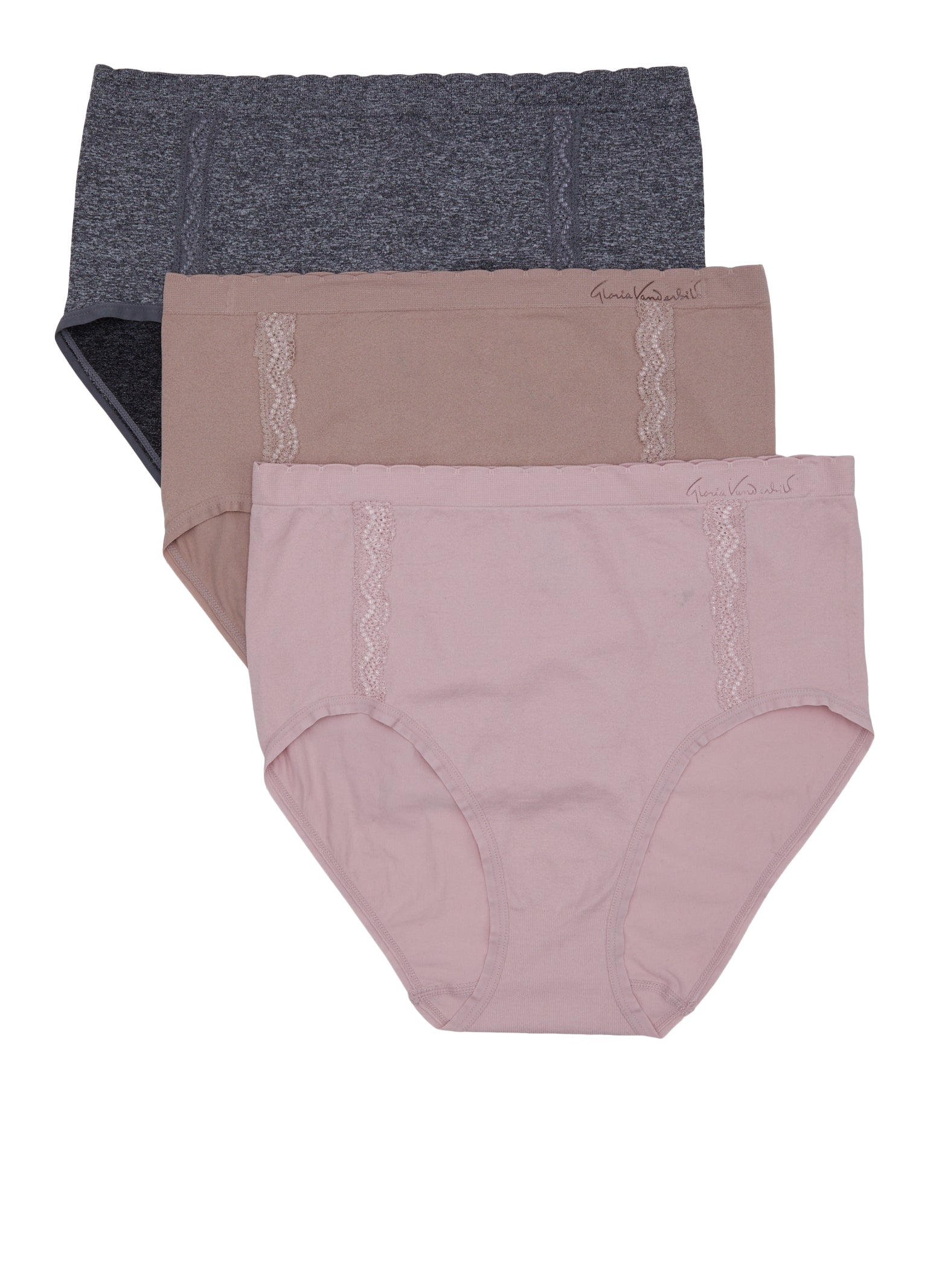 Plus Size Lace Trim Brief Panty 3 Pack - Pink