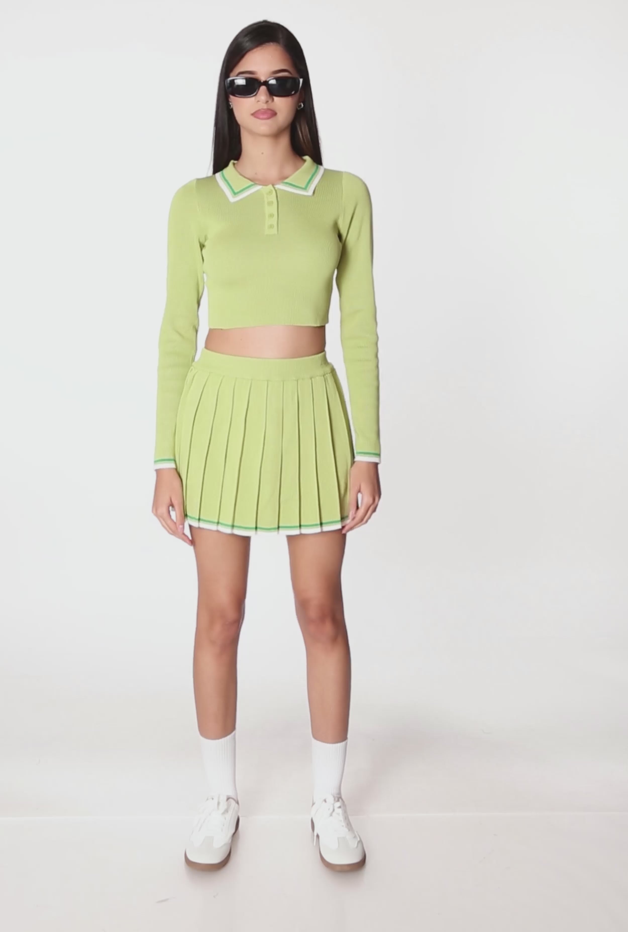 Daisy Knit Varsity Stripe Pleated Skort