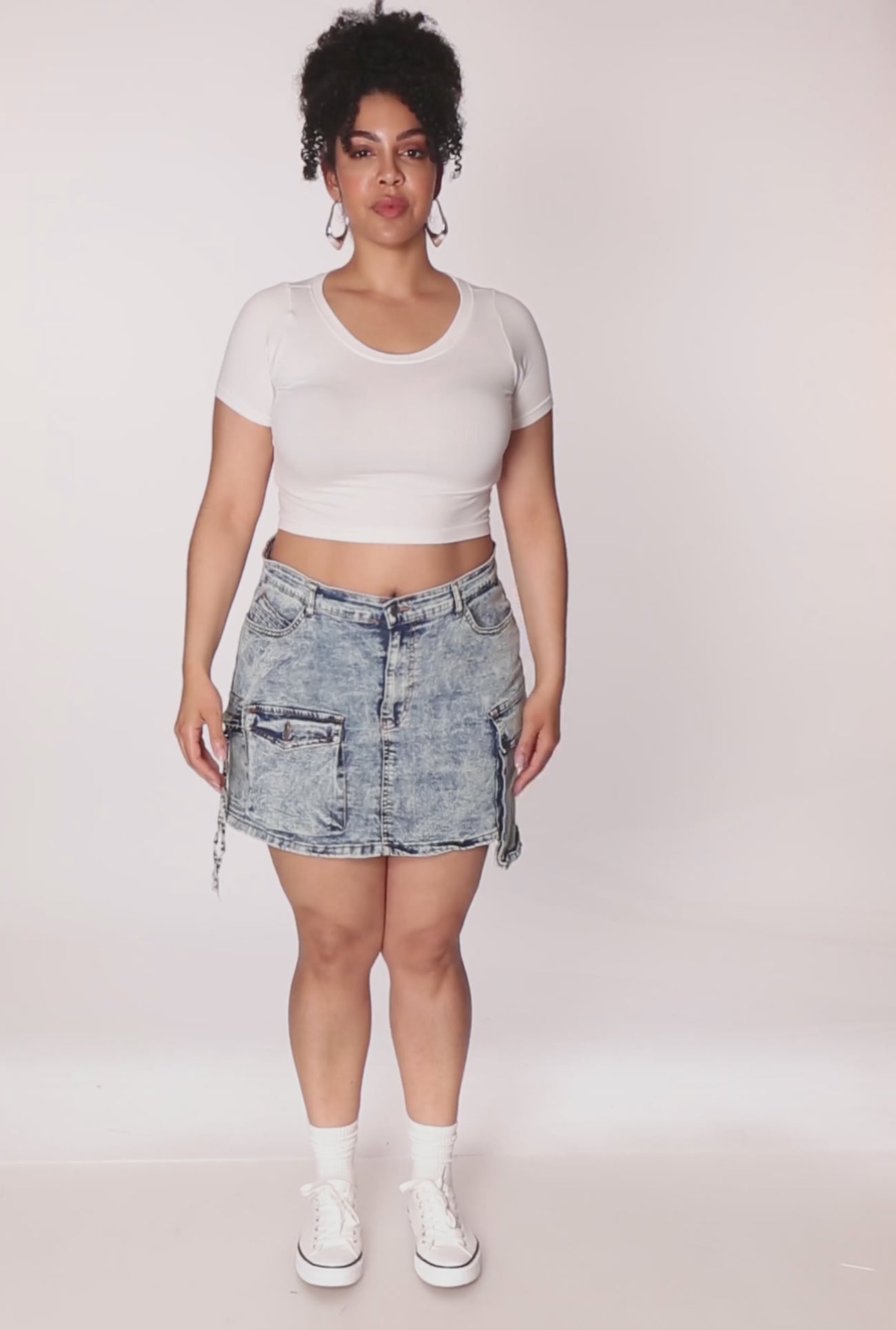 【mnem】Ends Washing Cargo Skirt Plus Size Daisy Mineral Wash Denim Cargo Skirt