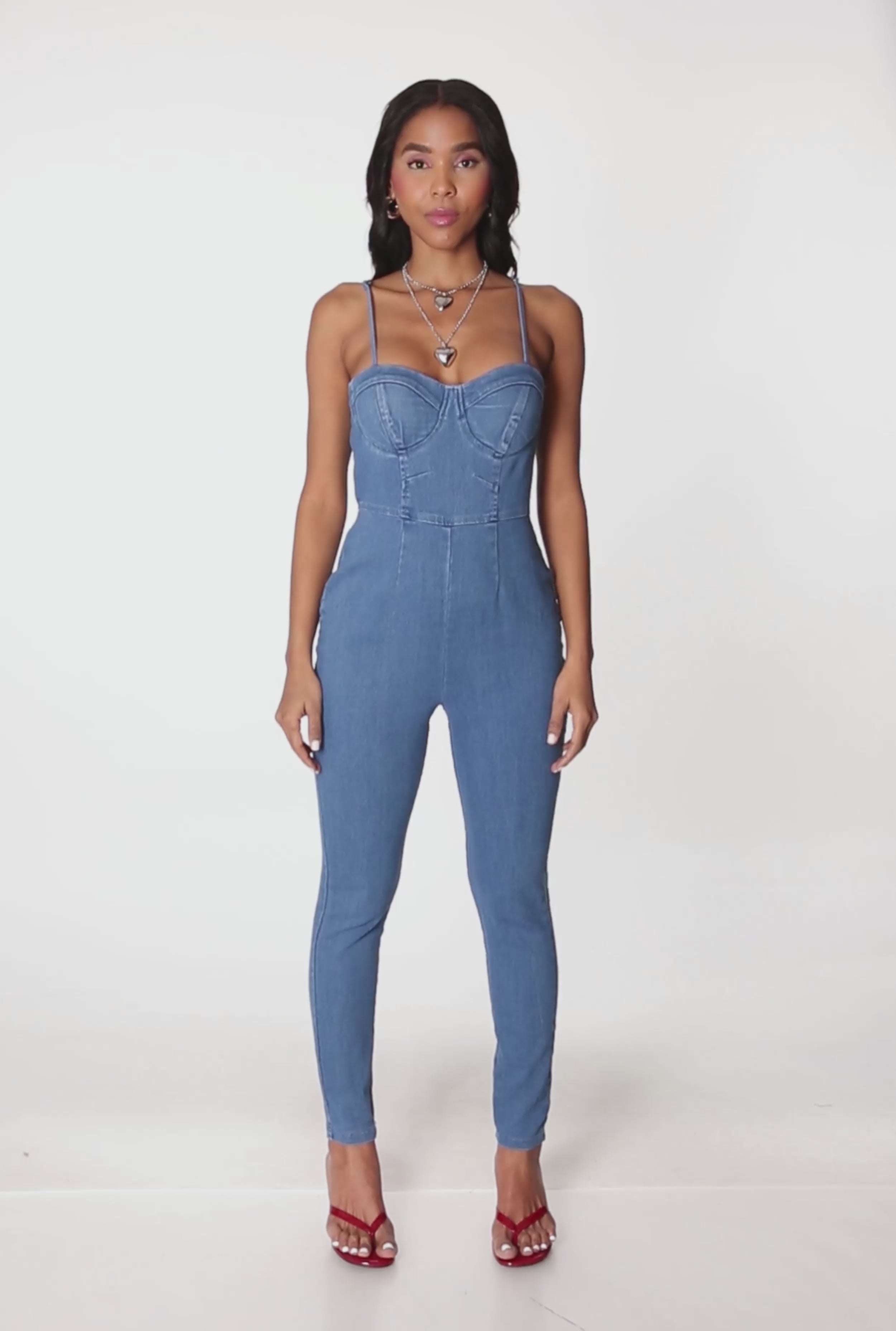 Haute Monde Denim Bustier Jumpsuit