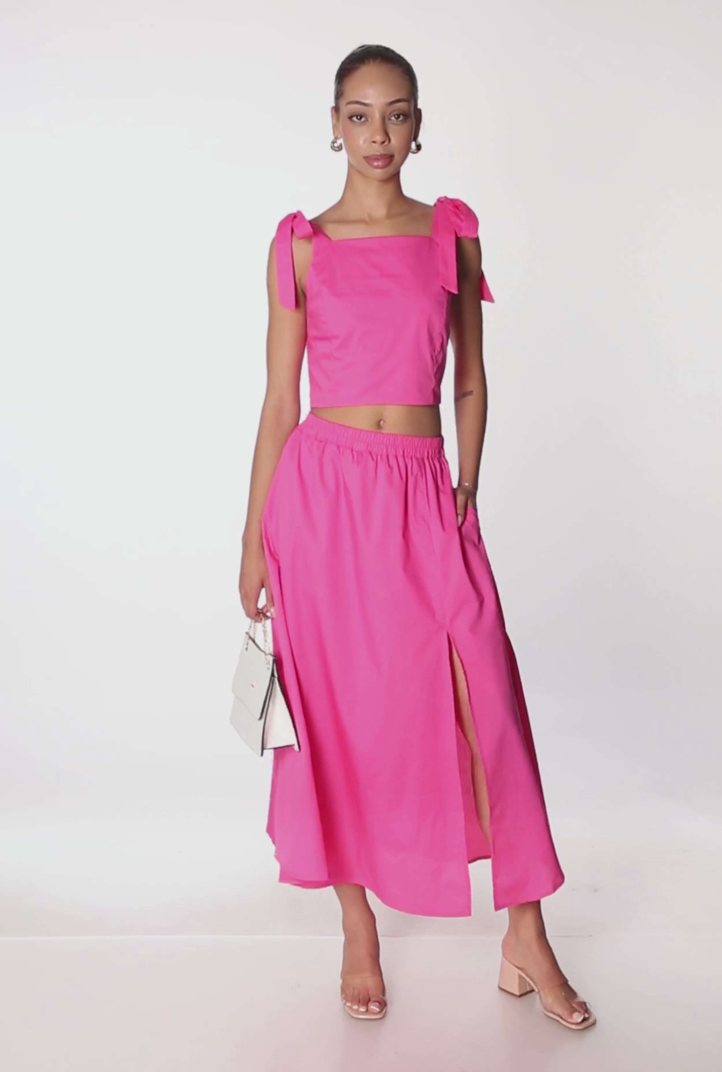Trendy Poplin High Waisted Side Slit Midi Skirt