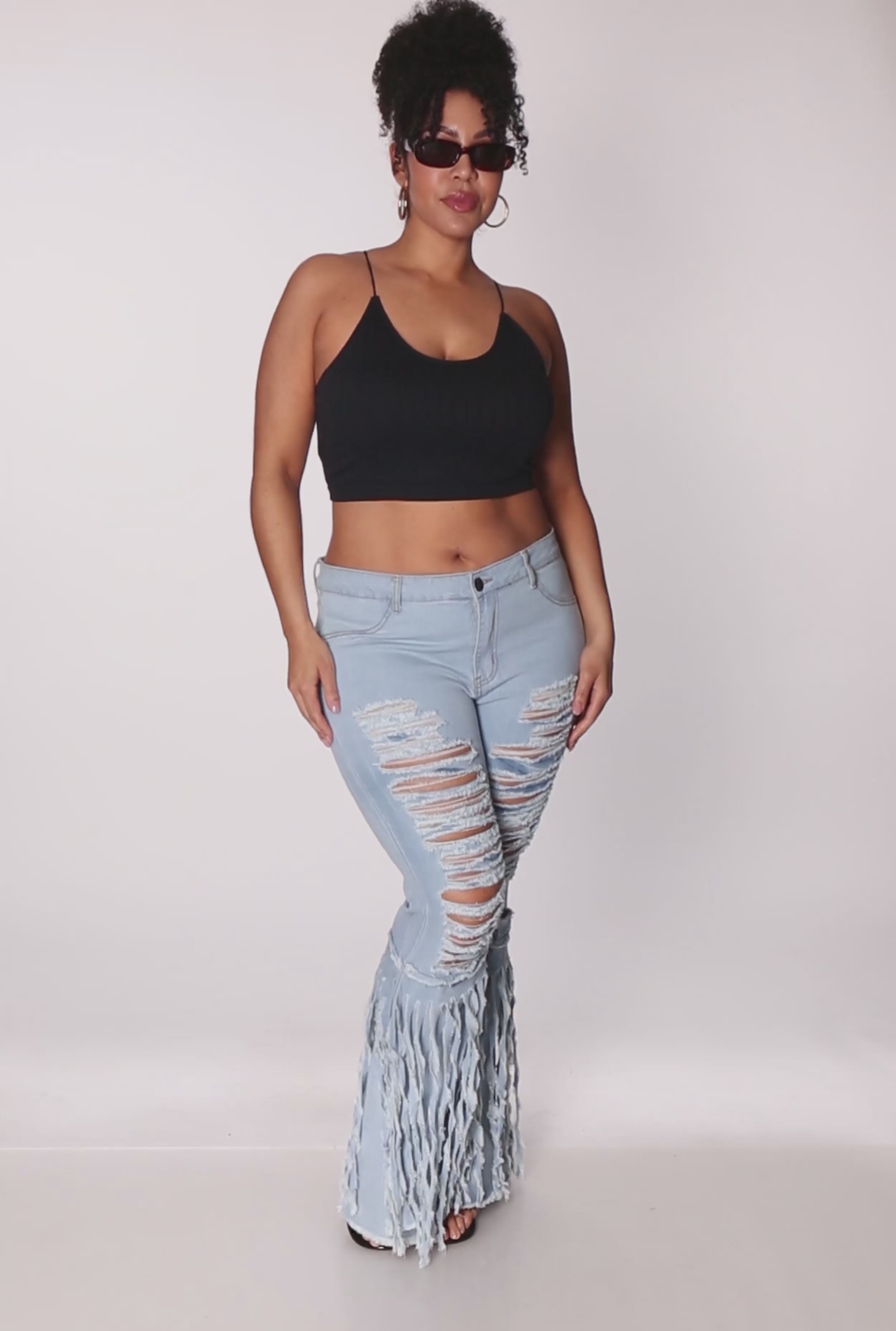 Kwunbwa Women's Skinny Ripped Fringe Jeans High Waisted Side