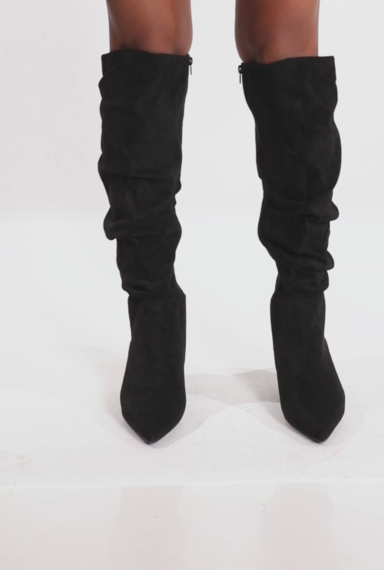 パンプスブーツ Pointy Toe Side Zip Kitten Heel Slouch Boots