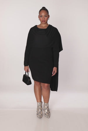 Plus Size Almost Famous Sweater Dress with Removable Scarf