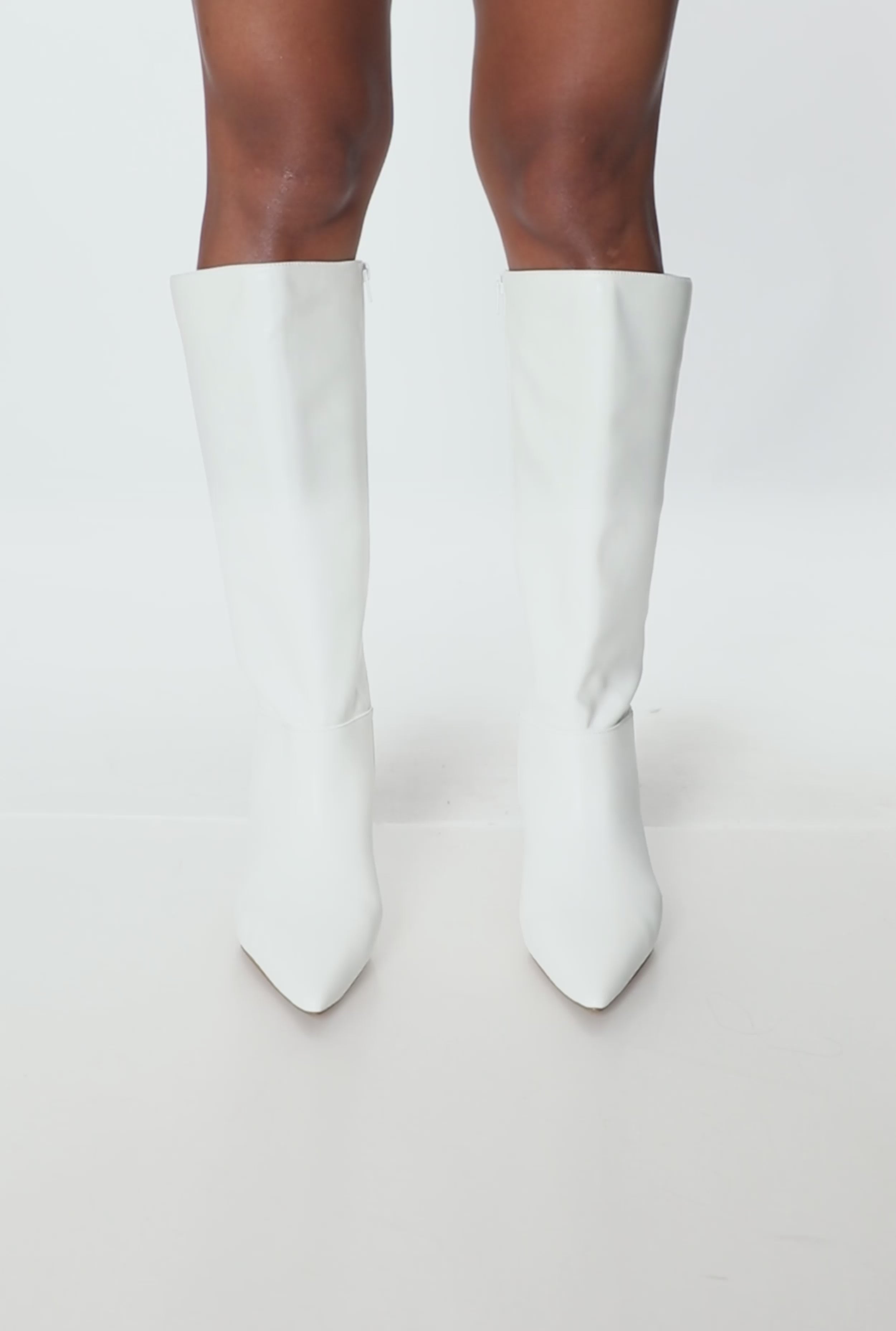 Side Zip Pointed Toe Kitten Heel Knee High Boots