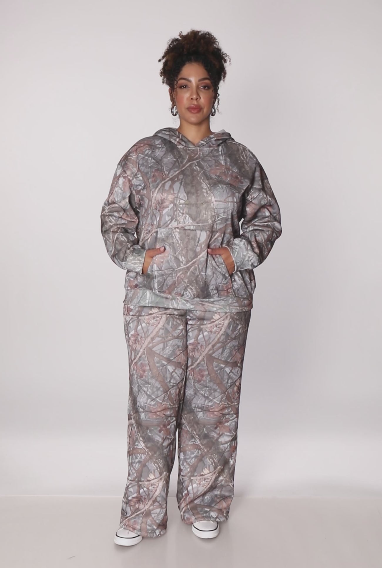Plus Size High Waisted Hunter Camo Wide Leg Sweatpants