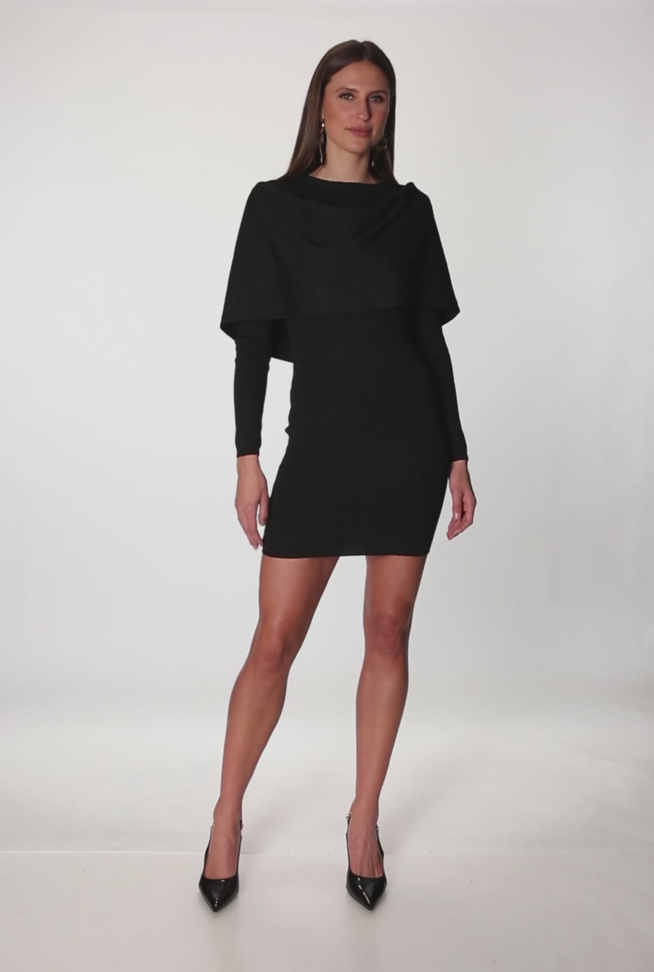Womens Almost Famous Mini Sweater Dress with Removable Scarf, Black, Size S