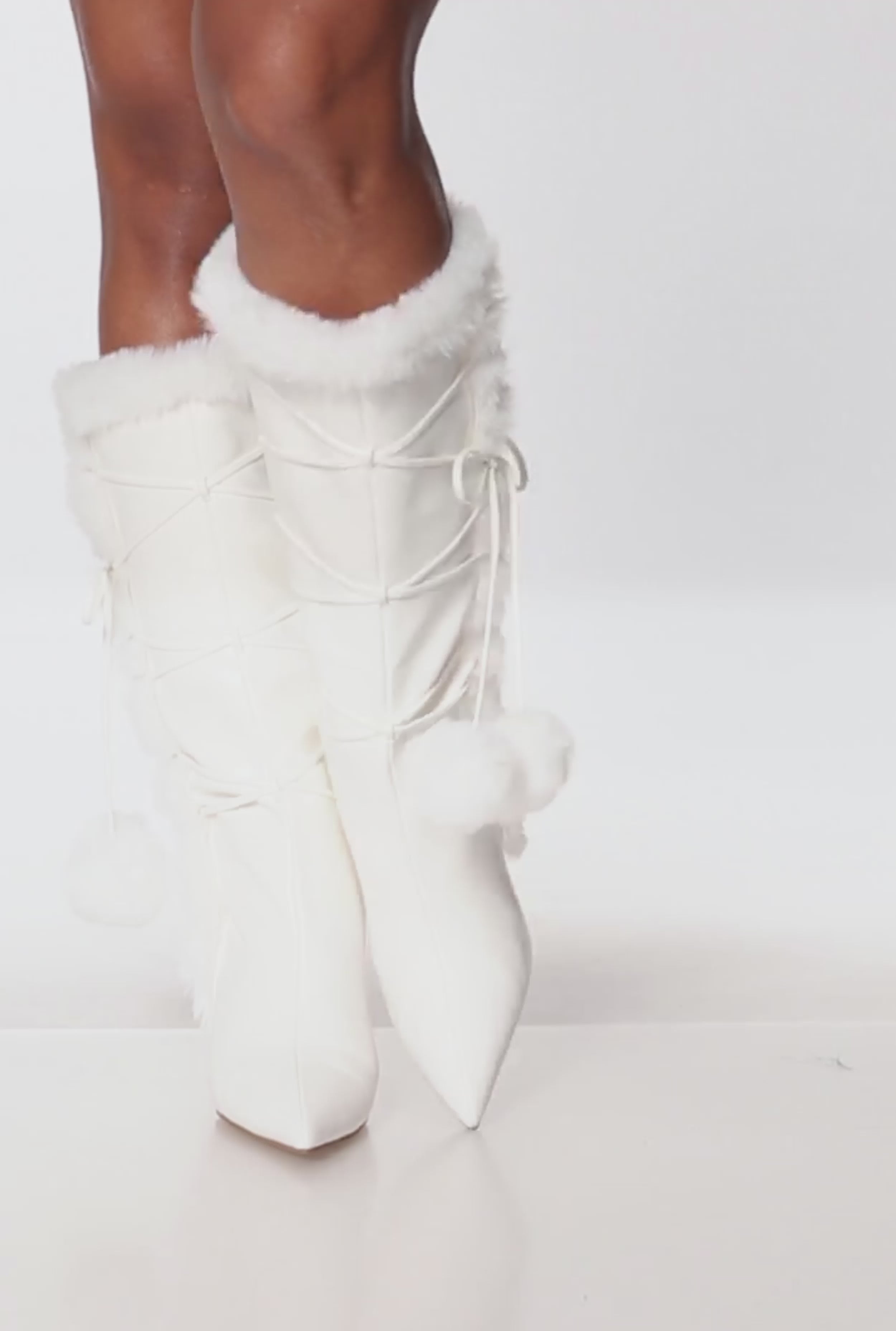 Side Zip Faux Fur Pom Pom Stiletto Boots