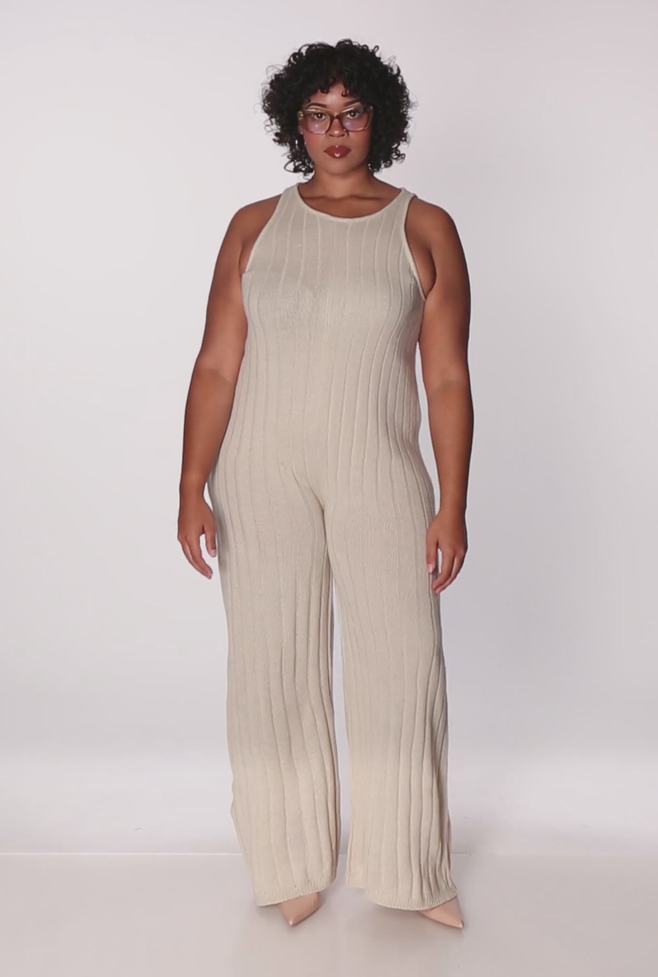 Plus Size Ribbed Knit Sleeveless Jumpsuit with Keyhole Back