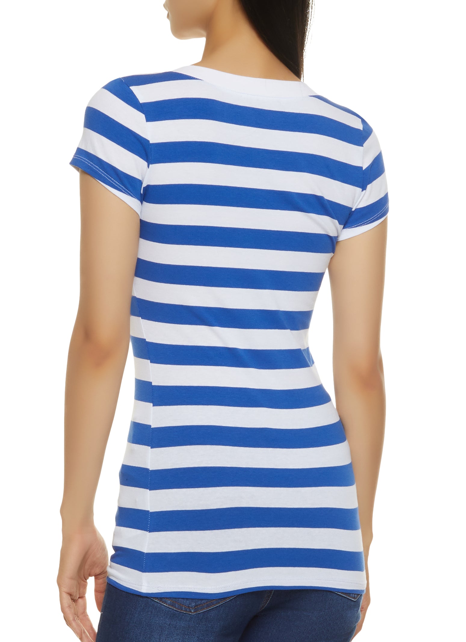 Striped Pattern V Neck T Shirt