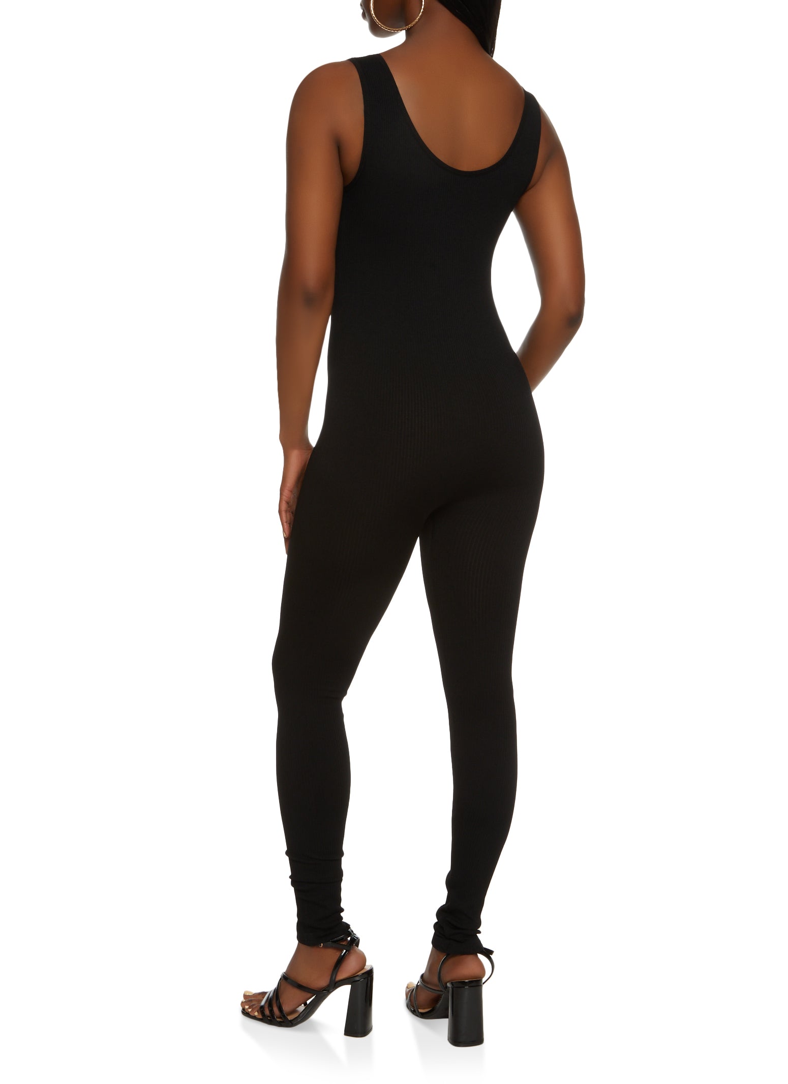 Solid Ribbed Knit Sleeveless Scoop Neck Catsuit