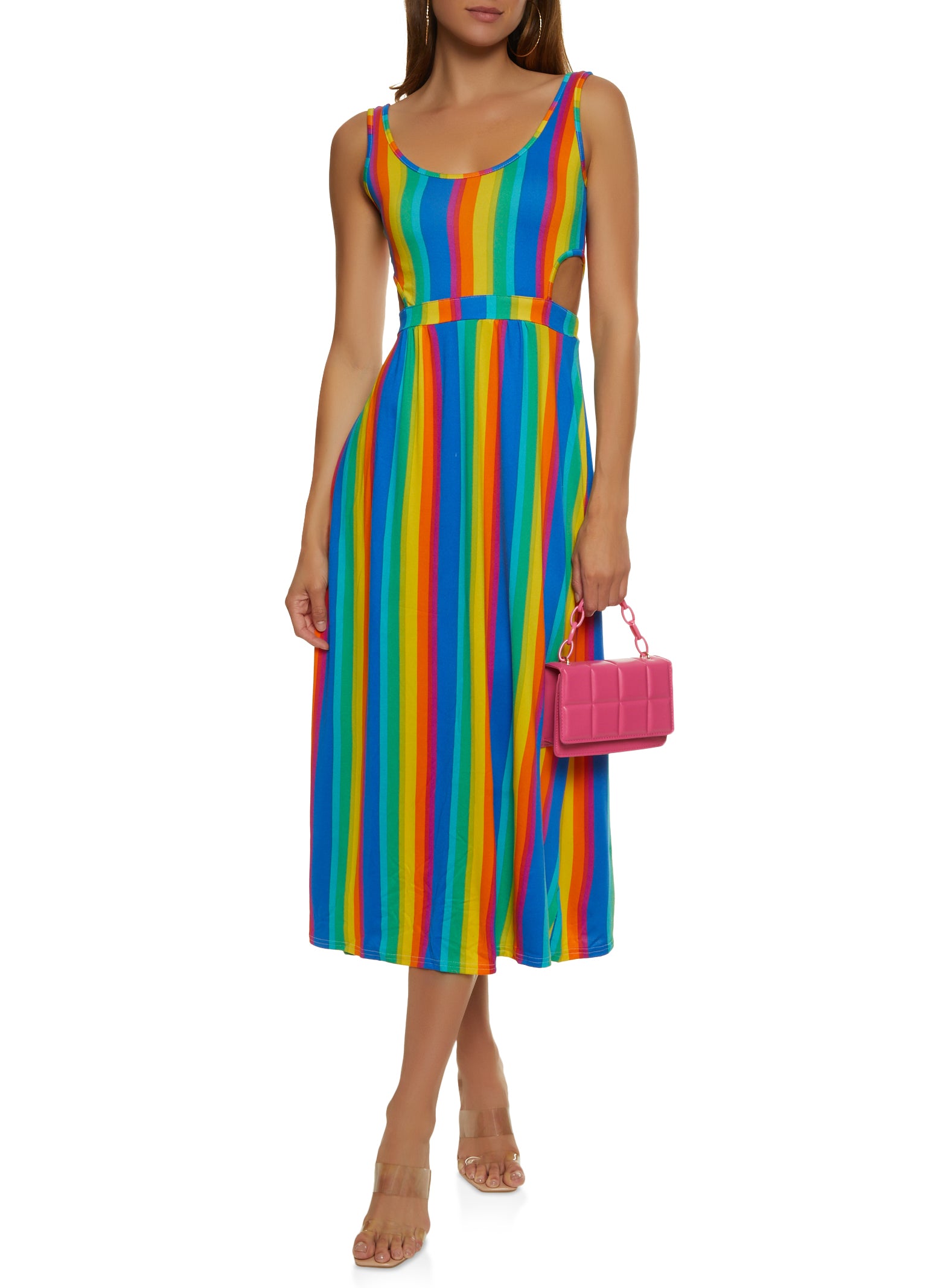 Rainbow Striped Cut Out Side Maxi Dress