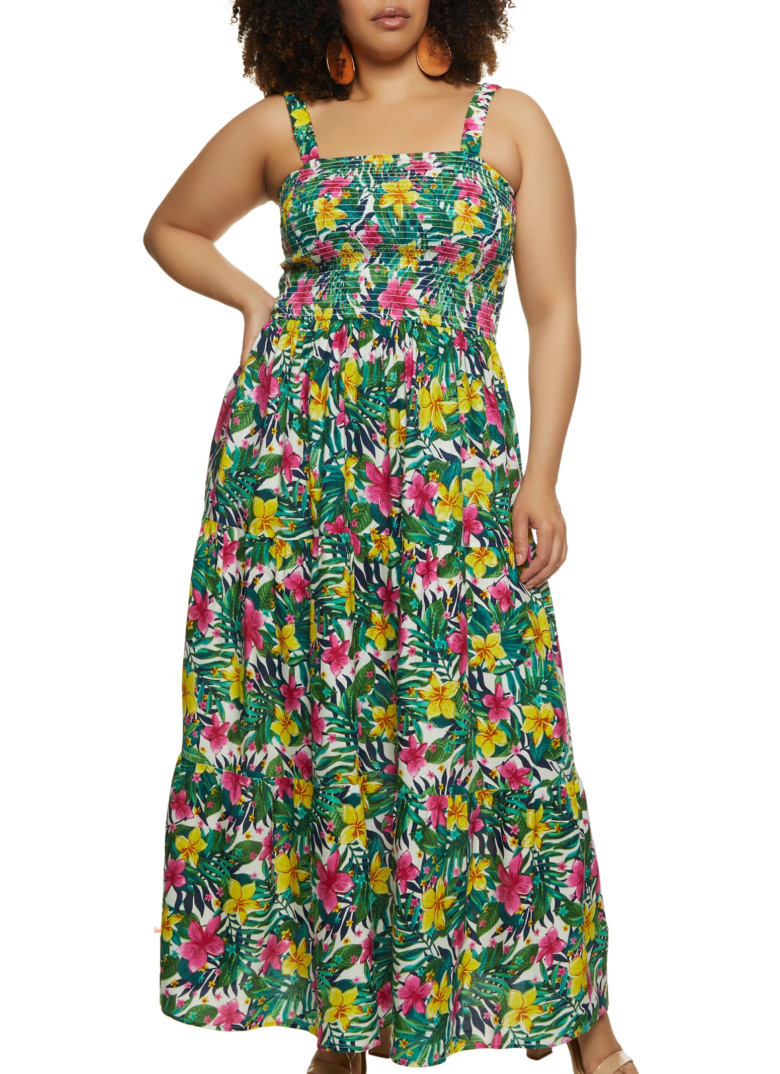 Plus Size Floral Print Caged Back Maxi Dress