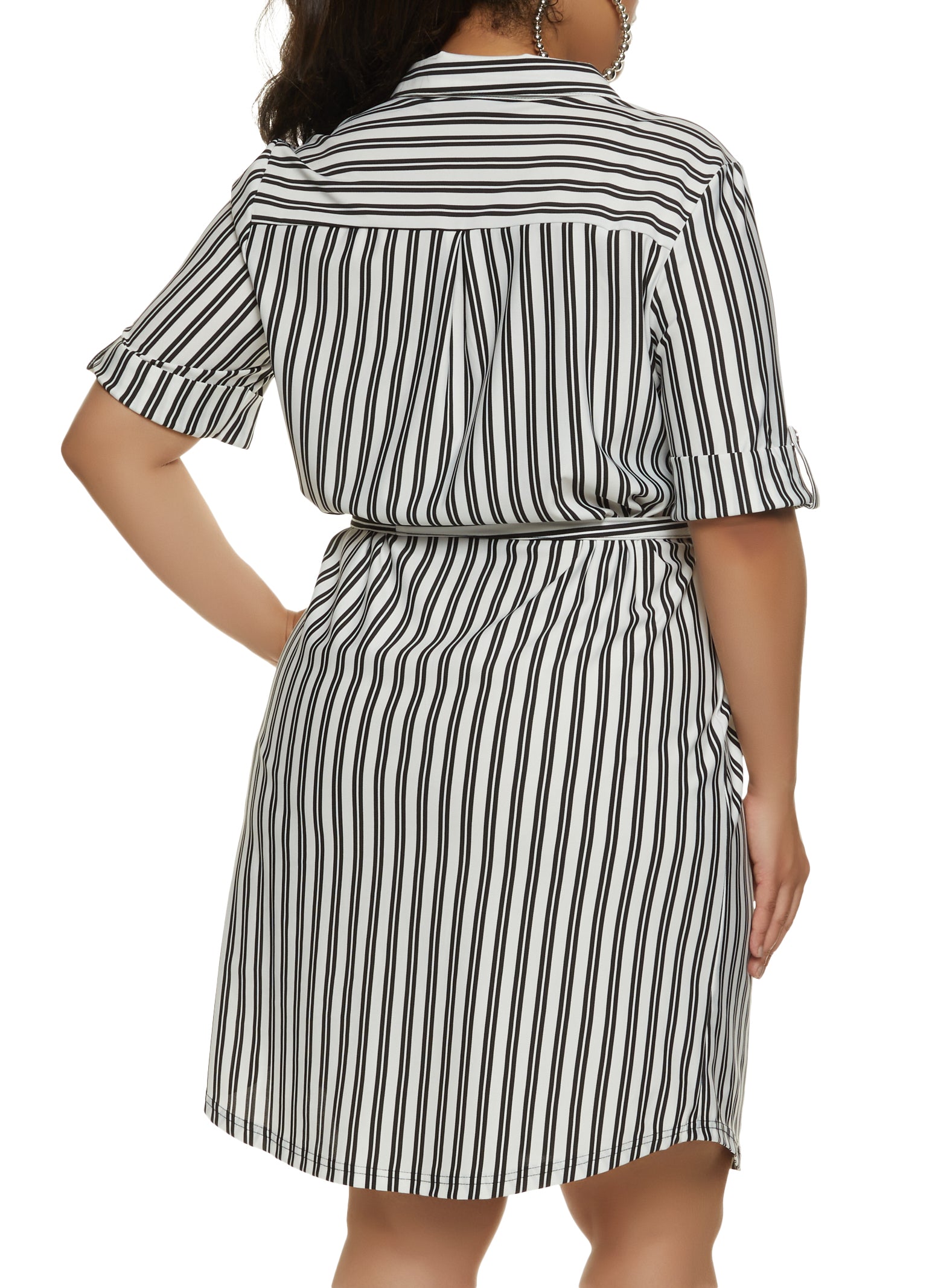 Plus Size Stripe Button Front Shirt Dress