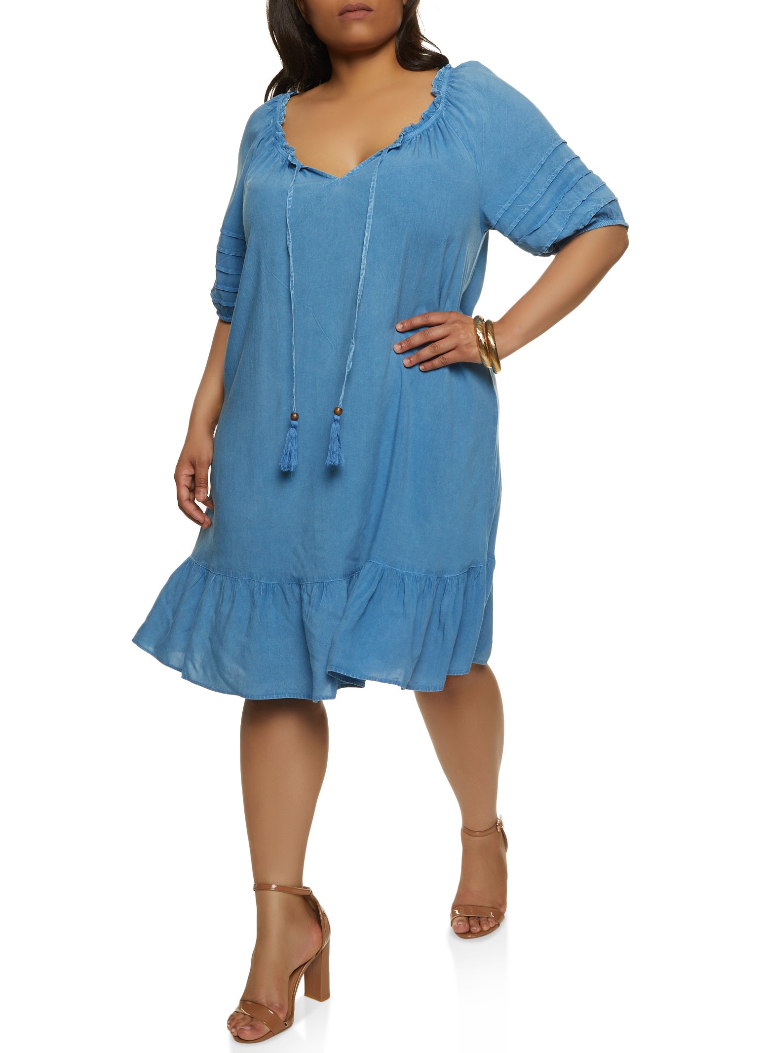 Plus Size Tassel Denim Shift Dress