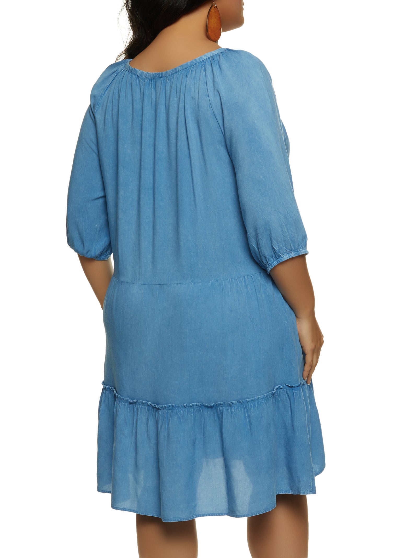 Plus Size Tassel Tie Neck Tiered Peasant Dress