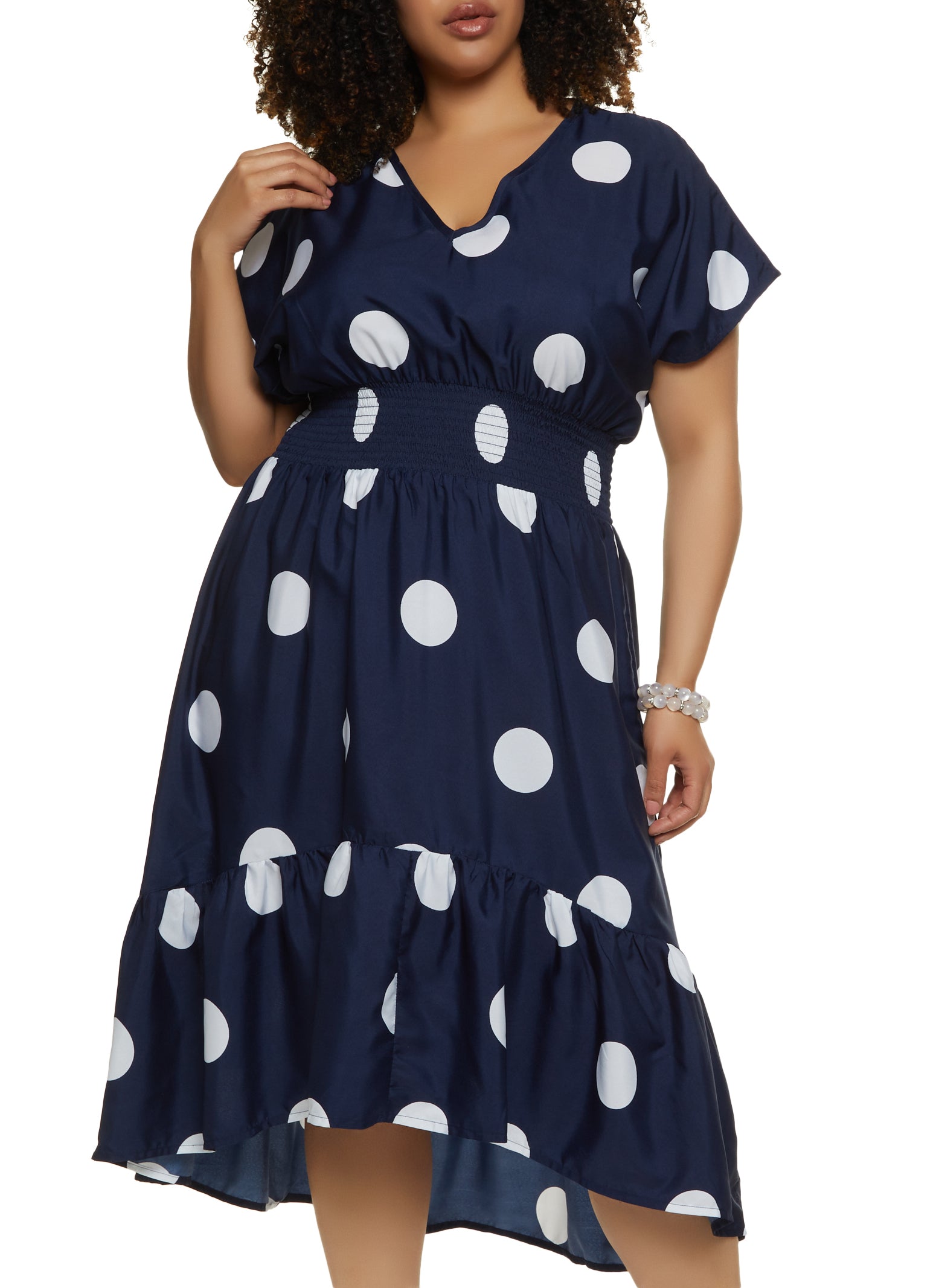 Plus Size Polka Dot Empire Waist Dress
