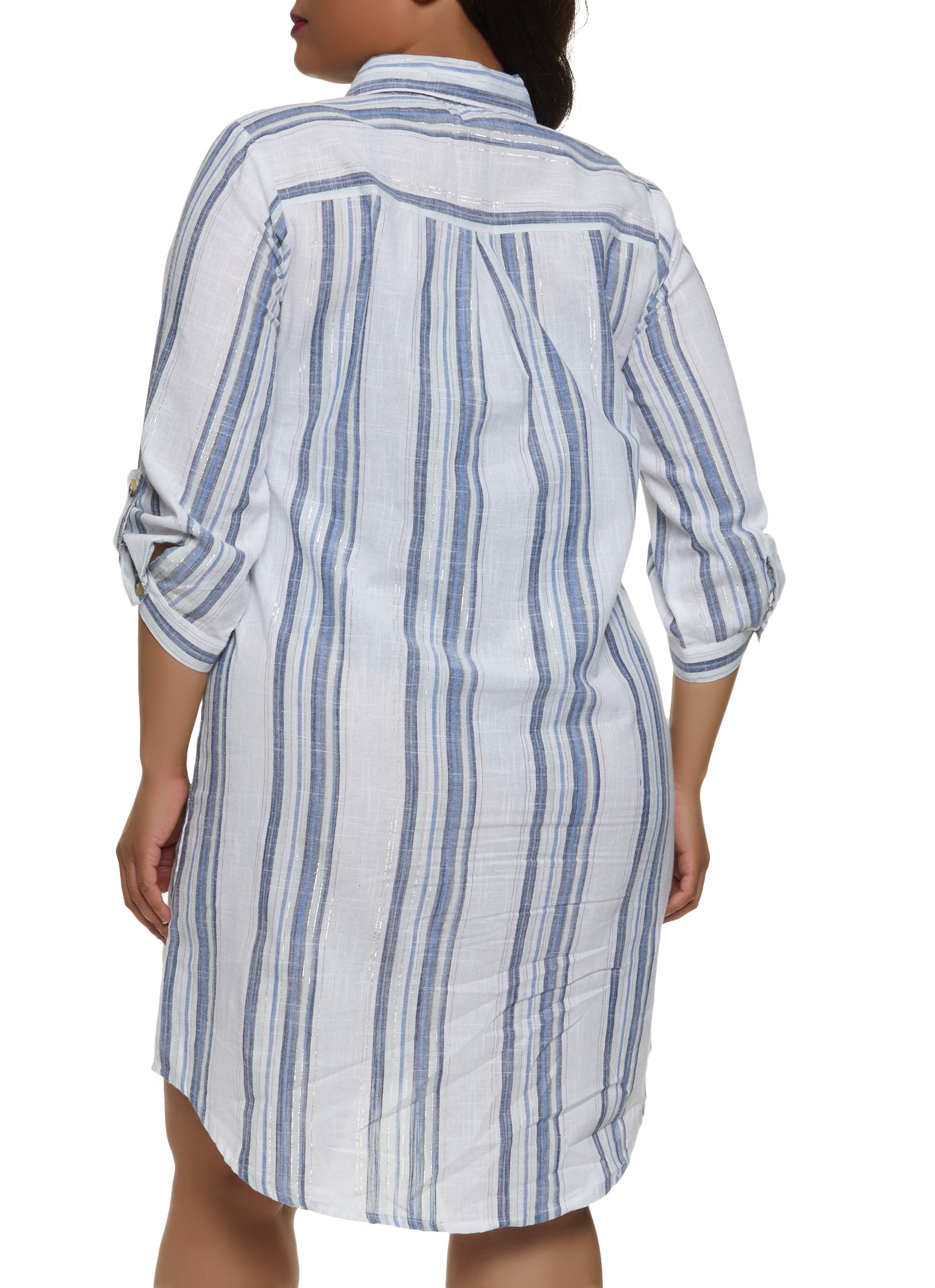 Plus Size Lurex Striped Shirt Dress