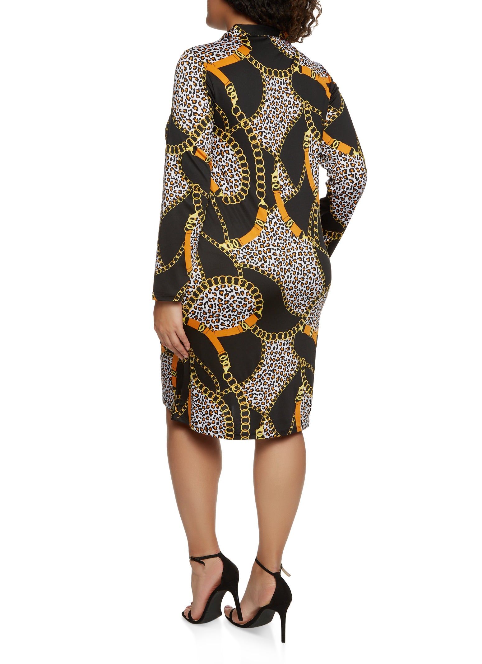 Plus Size Cheetah Status Print Ruched Shirt Dress