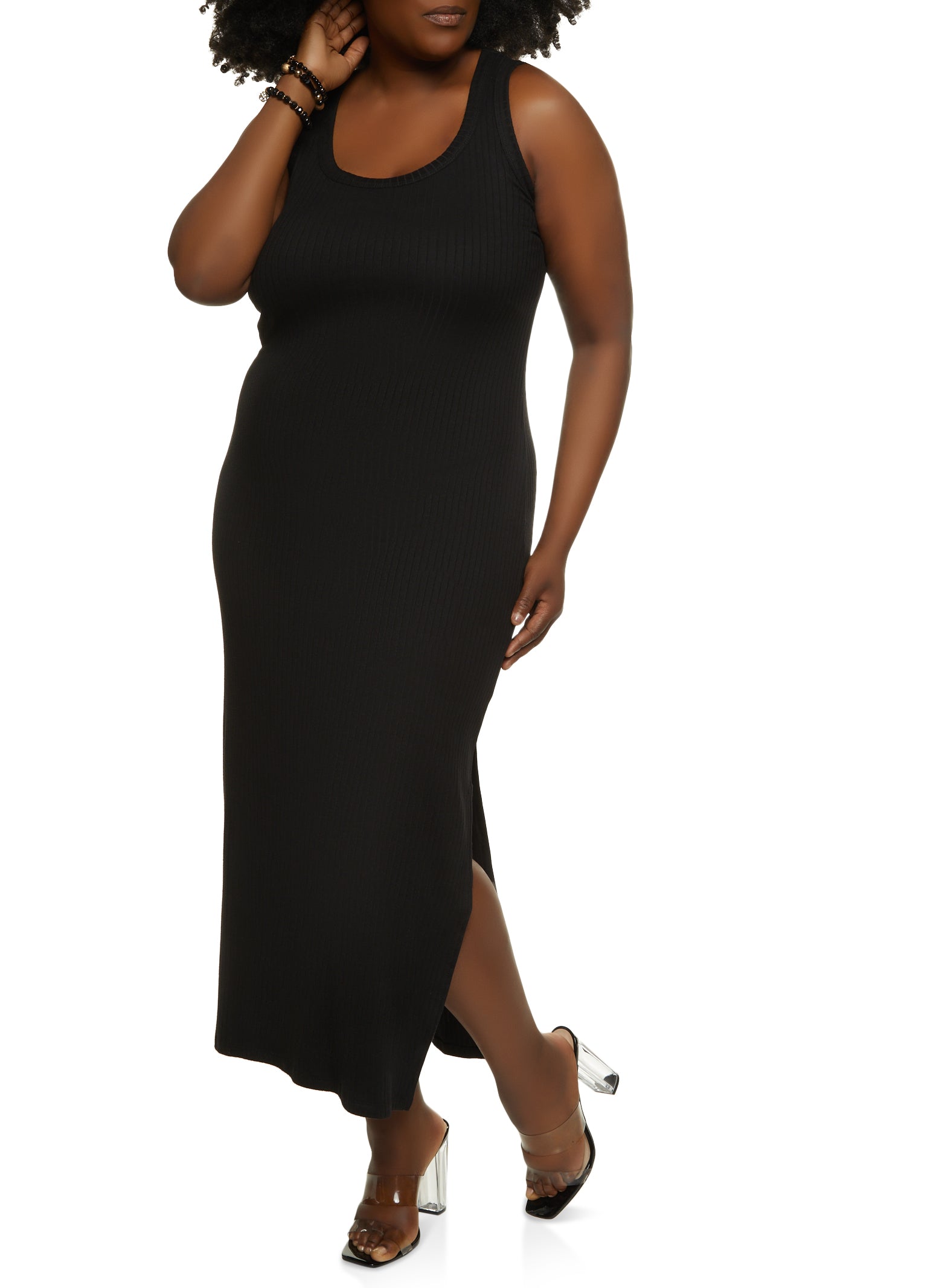 Plus Size Ribbed Scoop Neck Maxi Dress