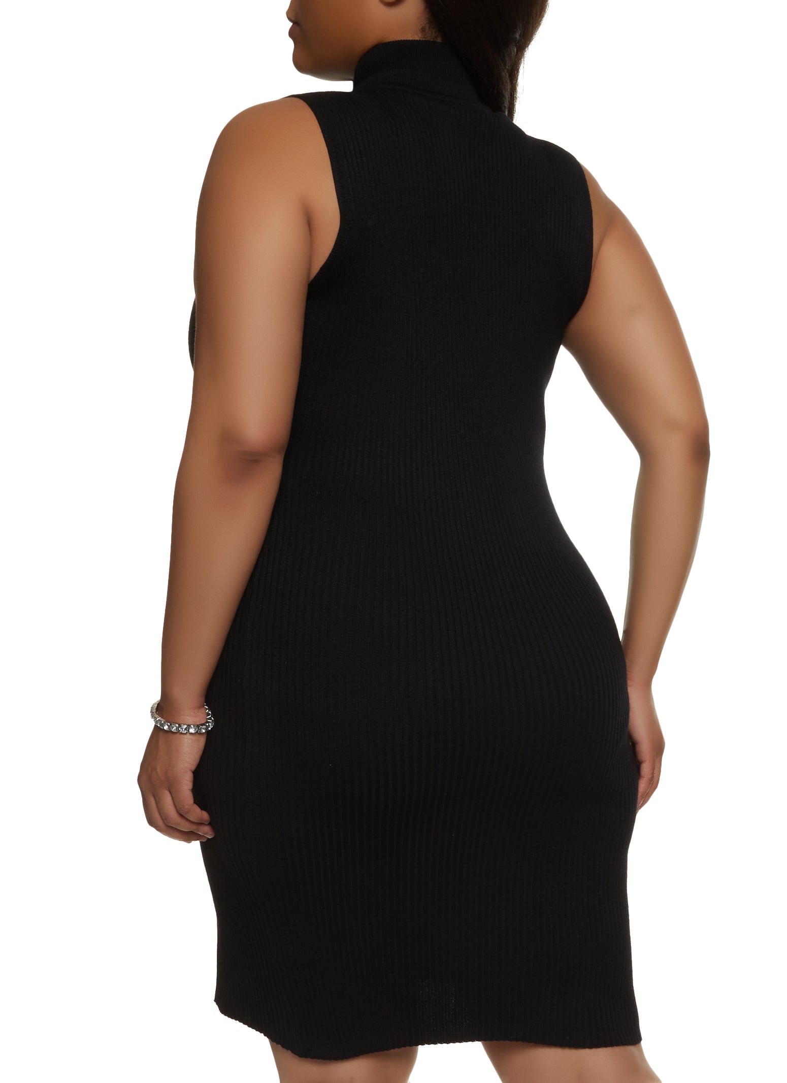 Plus Size Ribbed Side Slit Mock Neck Dress