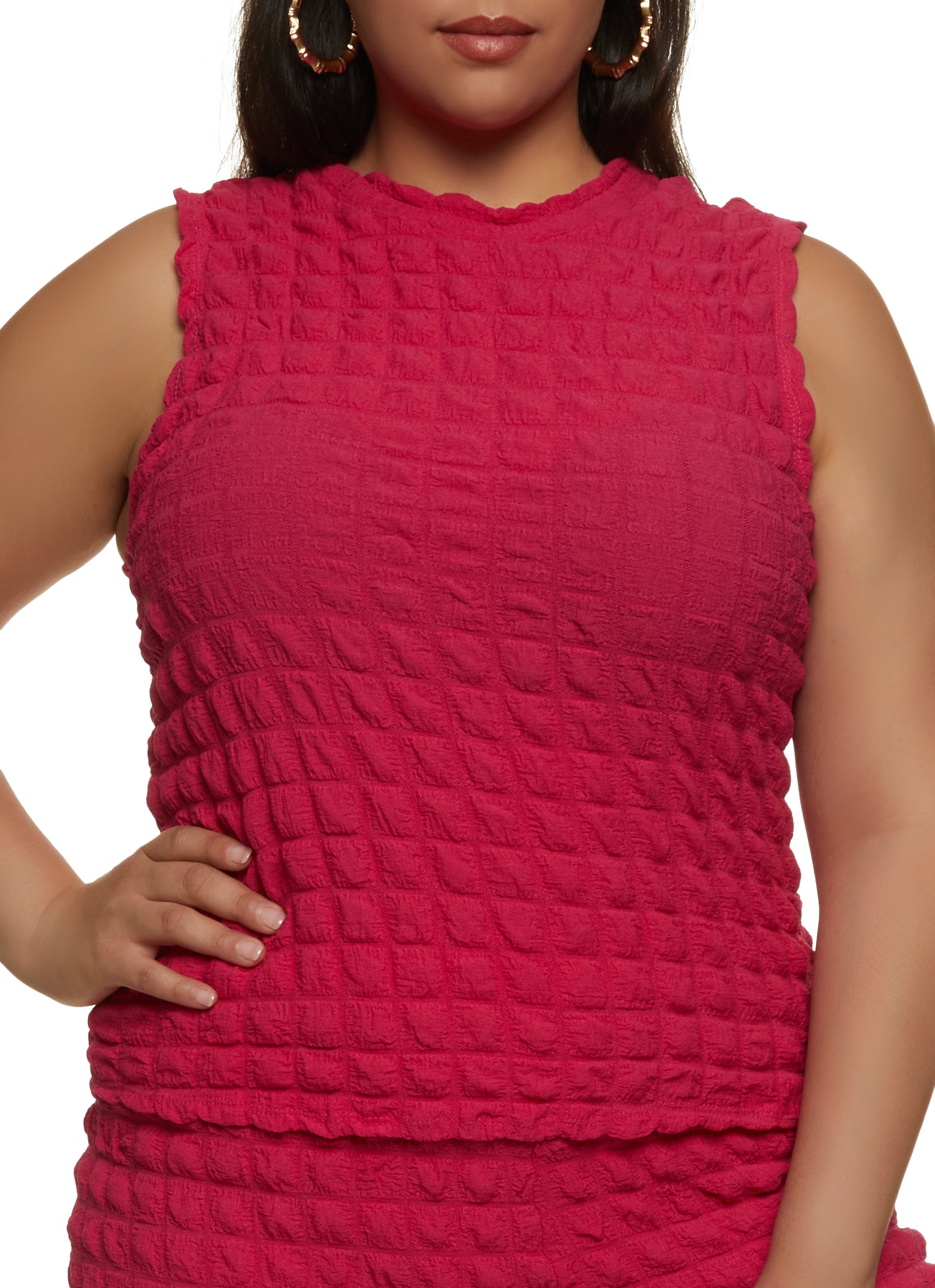 Plus Size Bubble Knit High Neck Tank Top