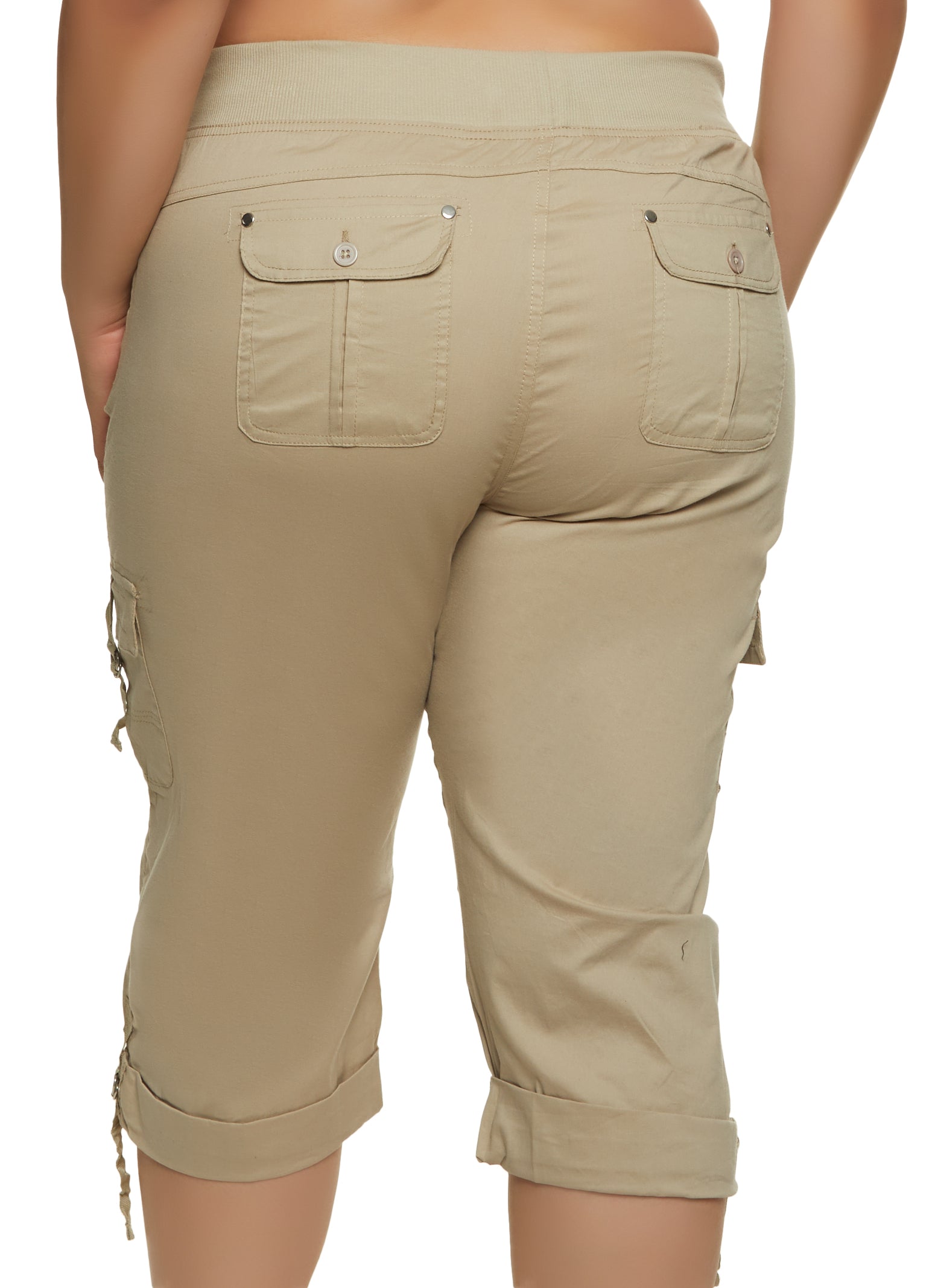 Plus Size Cuffed Cargo Capri Pants