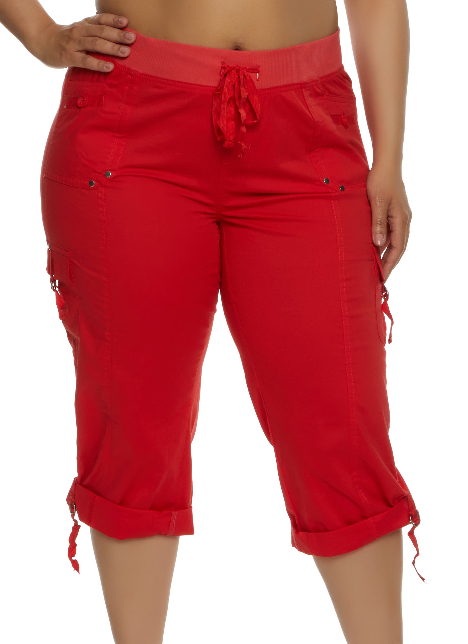 Plus Size Cuffed Cargo Capri Pants