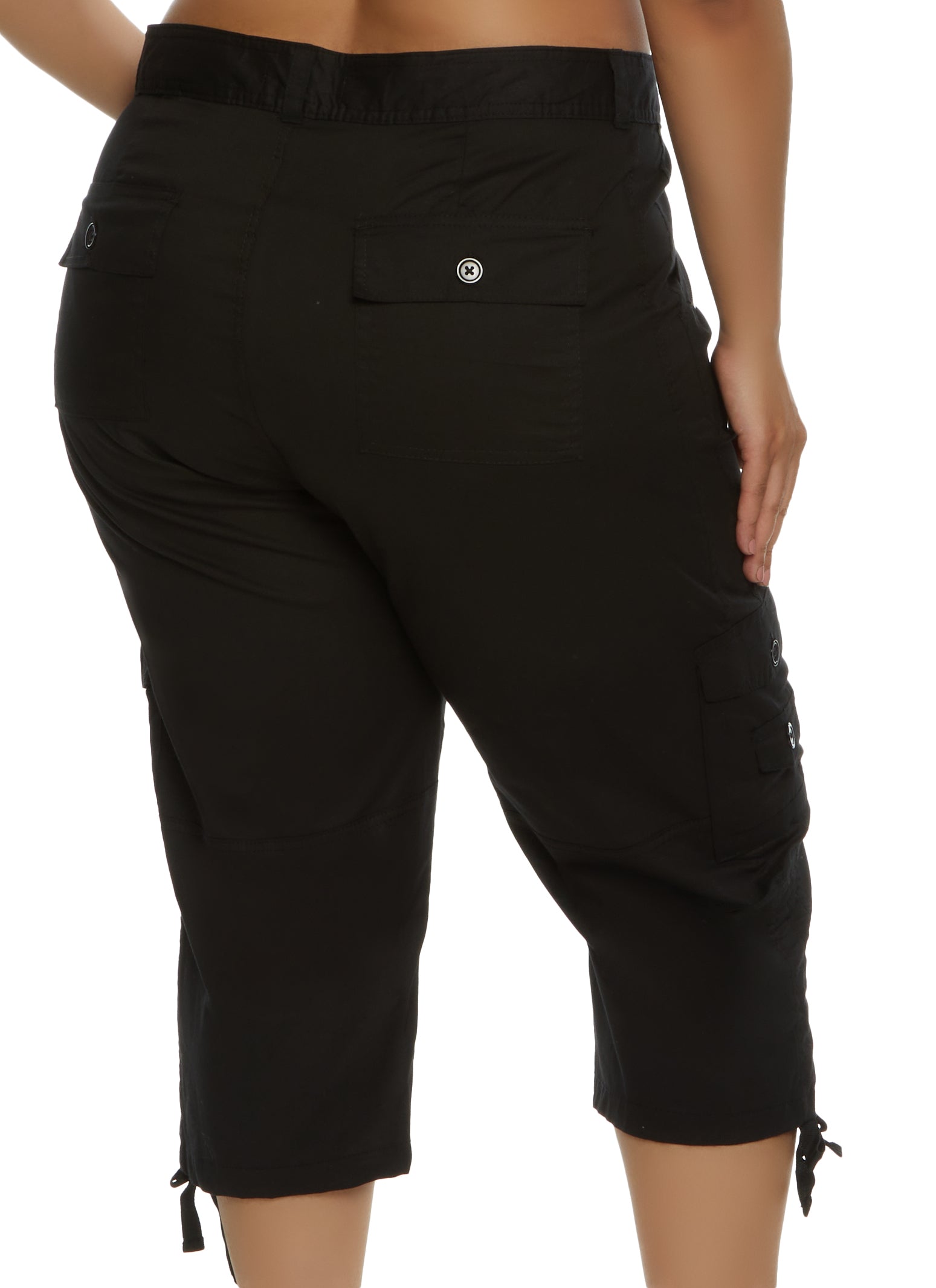 Plus Size Zip Pocket Detail Tie Cuff Capri Pants