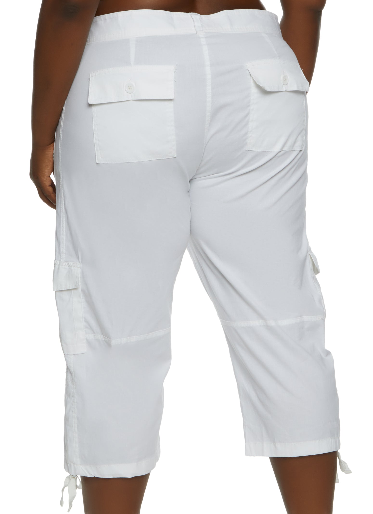 Plus Size Zip Pocket Detail Tie Cuff Capri Pants