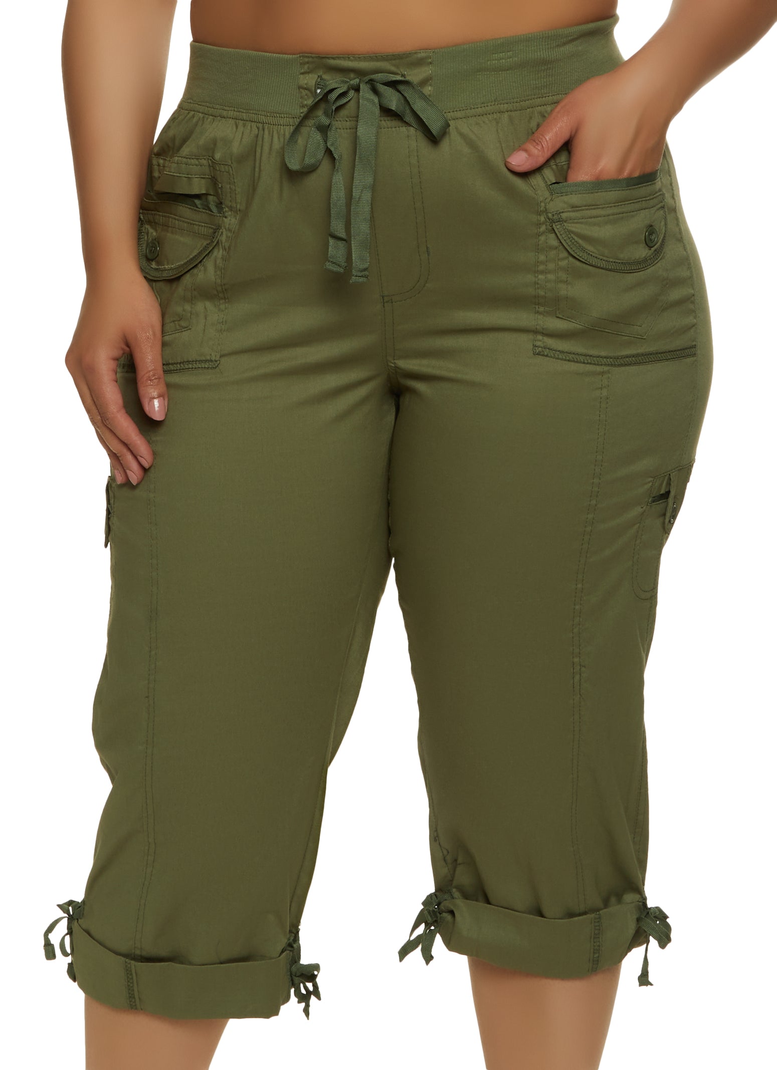 Plus Size Poplin Cuffed Capri Pants