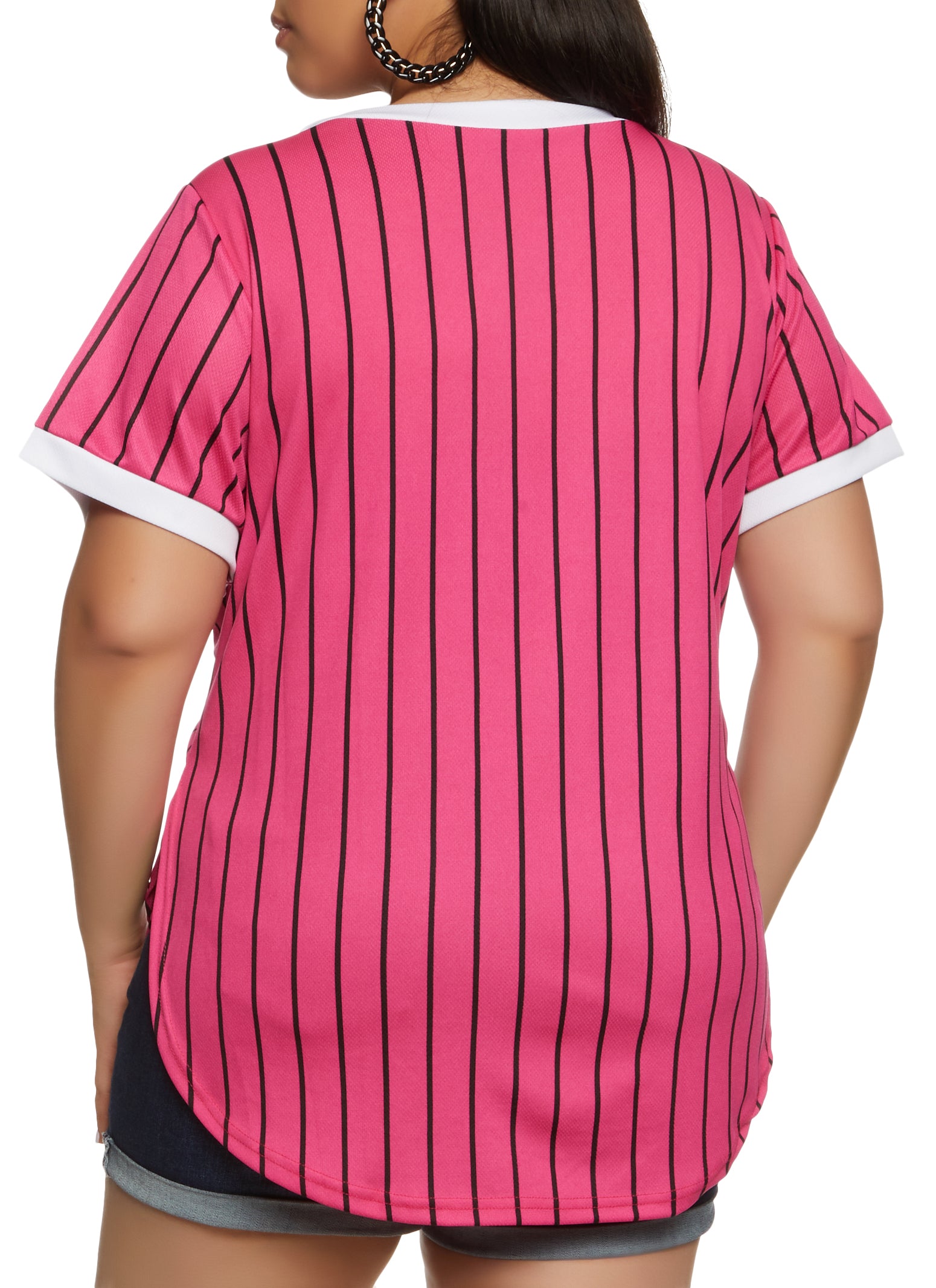Plus Size Striped Hustle Mesh Baseball Tee