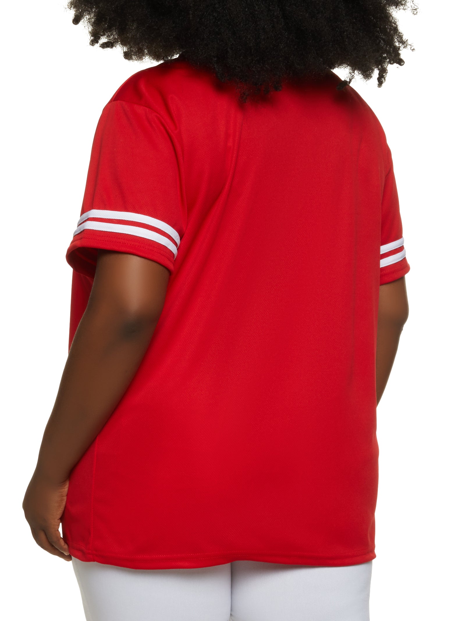 Plus Size Savage Button Front Mesh Baseball Tee