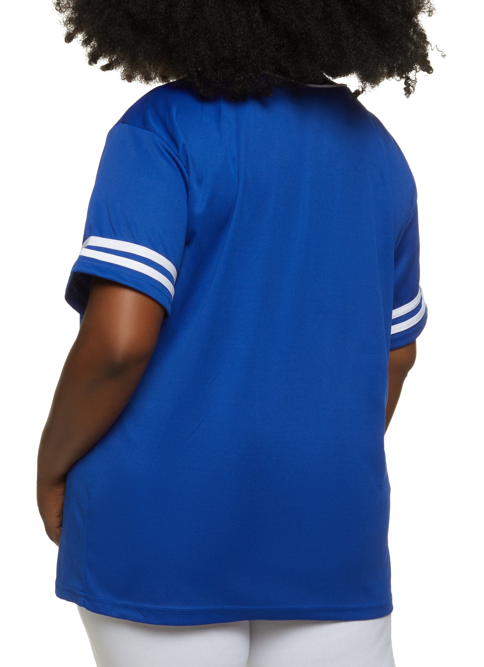 Plus Size Angel Button Front Mesh Baseball Tee