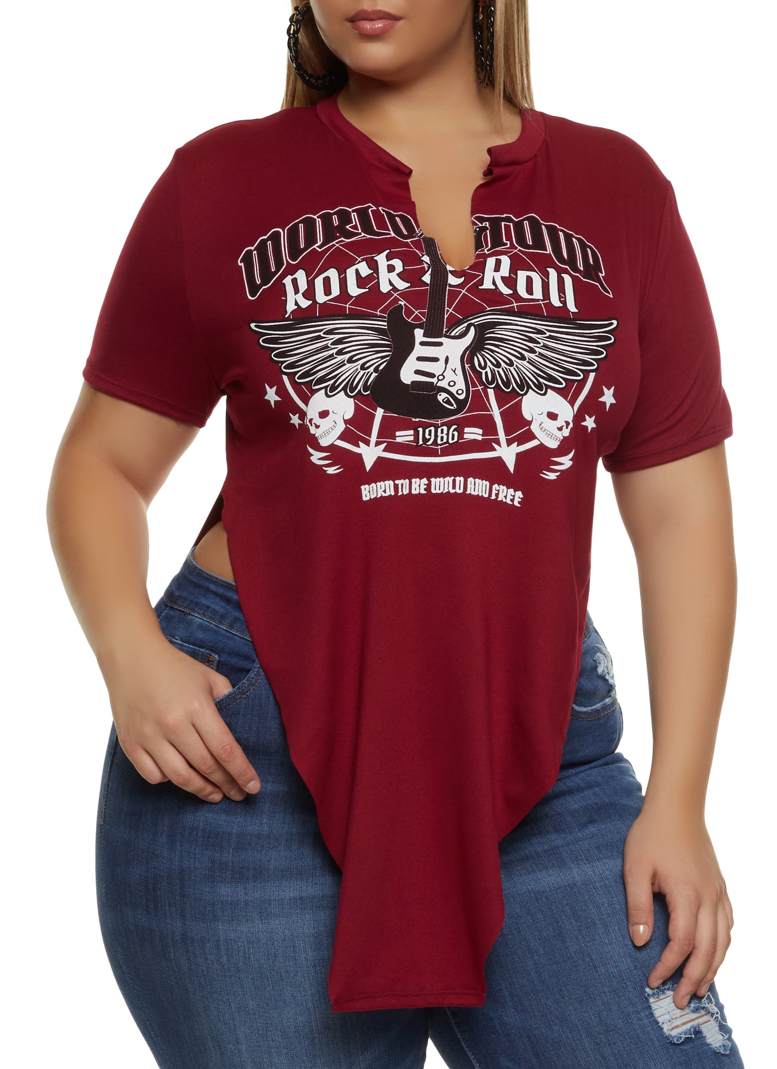 Plus Size Rock N Roll Hanky Hem Graphic Tee