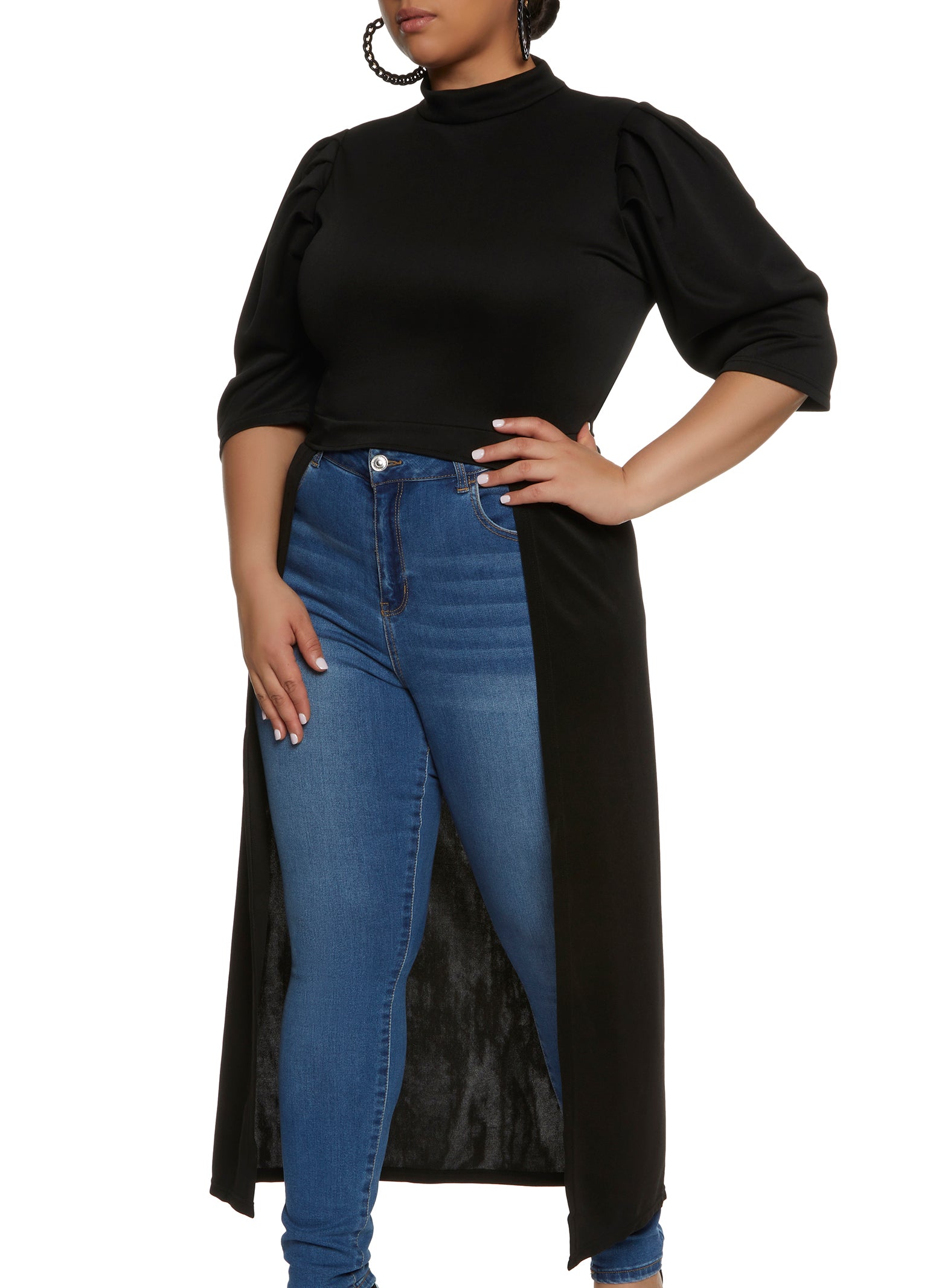 Plus Size Puff Sleeve High Low Top