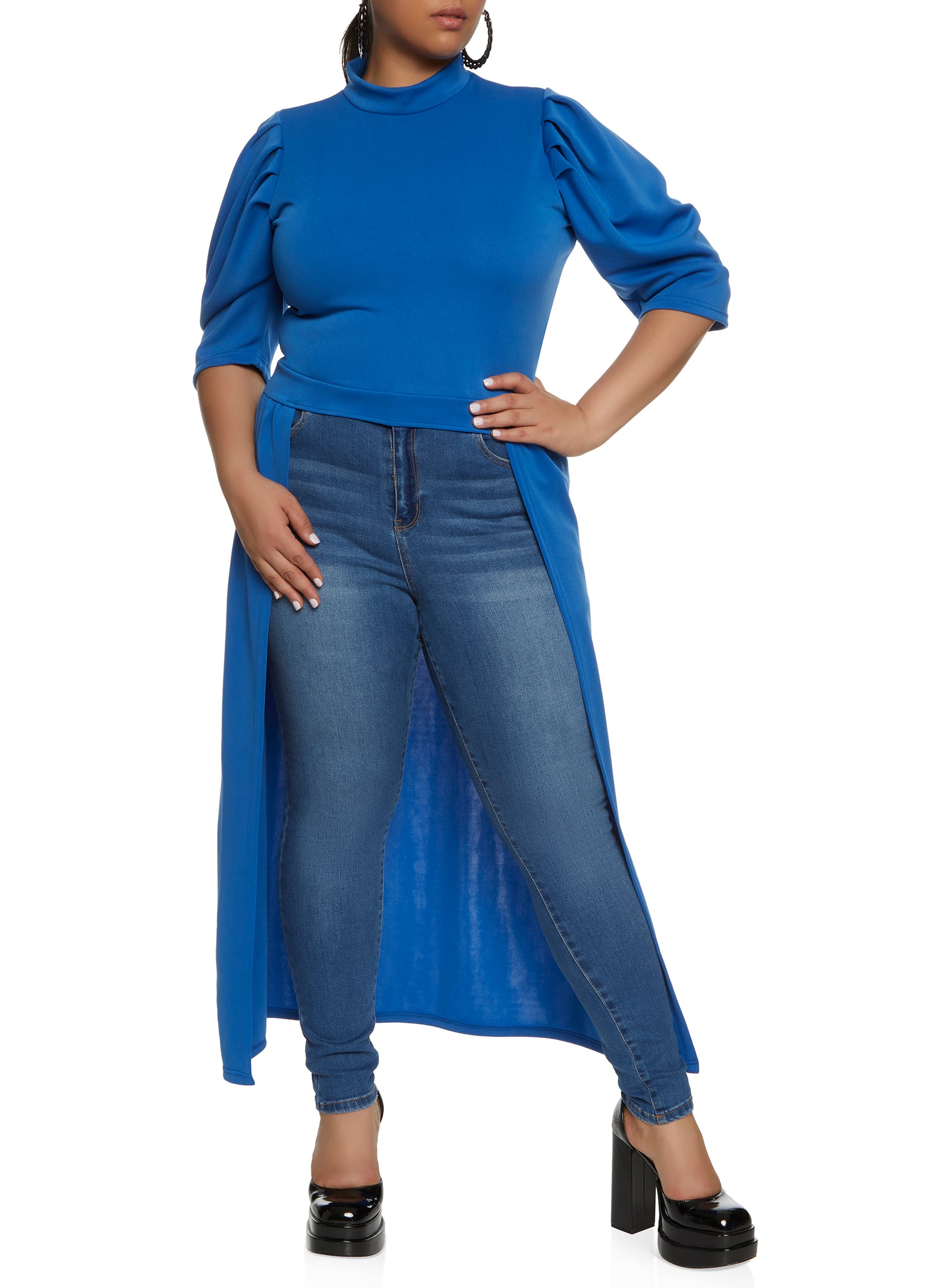 Plus Size Puff Sleeve High Low Top