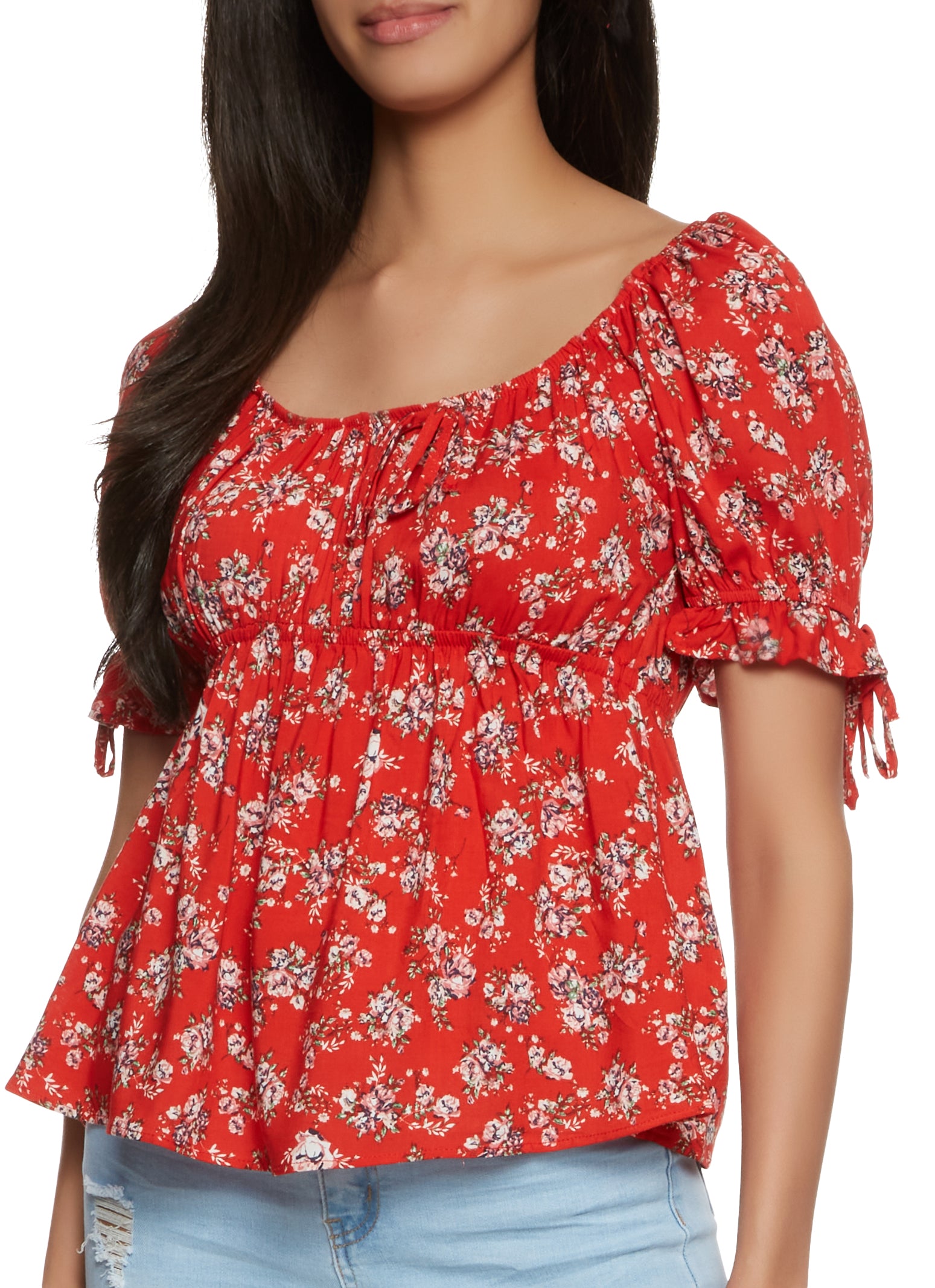 Rose Print Peasant Top
